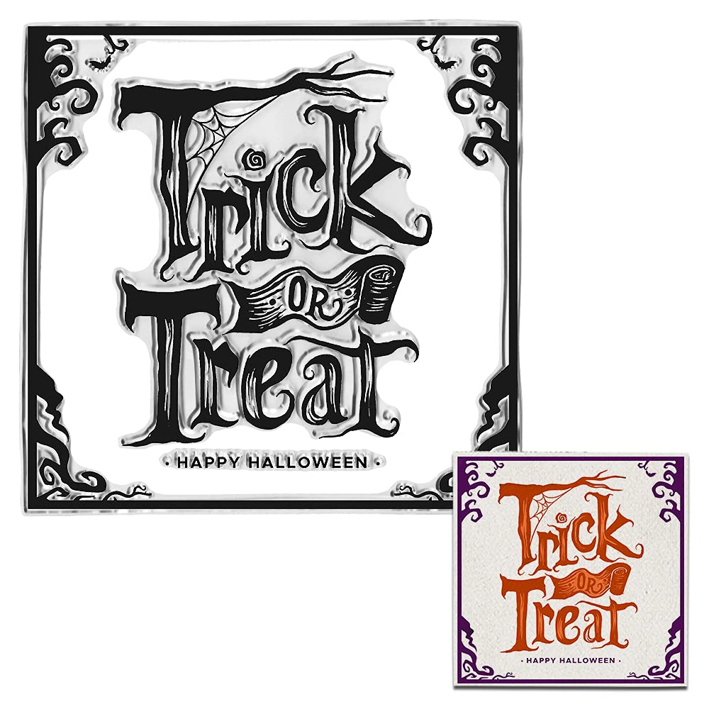 Halloween Trick or Treat Clear Stamps for Card Making, Scrapbooking & DIY Crafts - Spooky Words Transparent Silicone Stamps for Embossing, Album Decorations - Perfect for Halloween Cards, Party Invitations & Scrapbook Pages