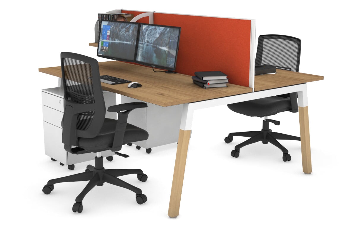 Quadro A Legs 2-Person Office Workstation with Wood Legs & Cross Beam [1800L x 700W] - Perfect for Shared Workspaces and Home Offices