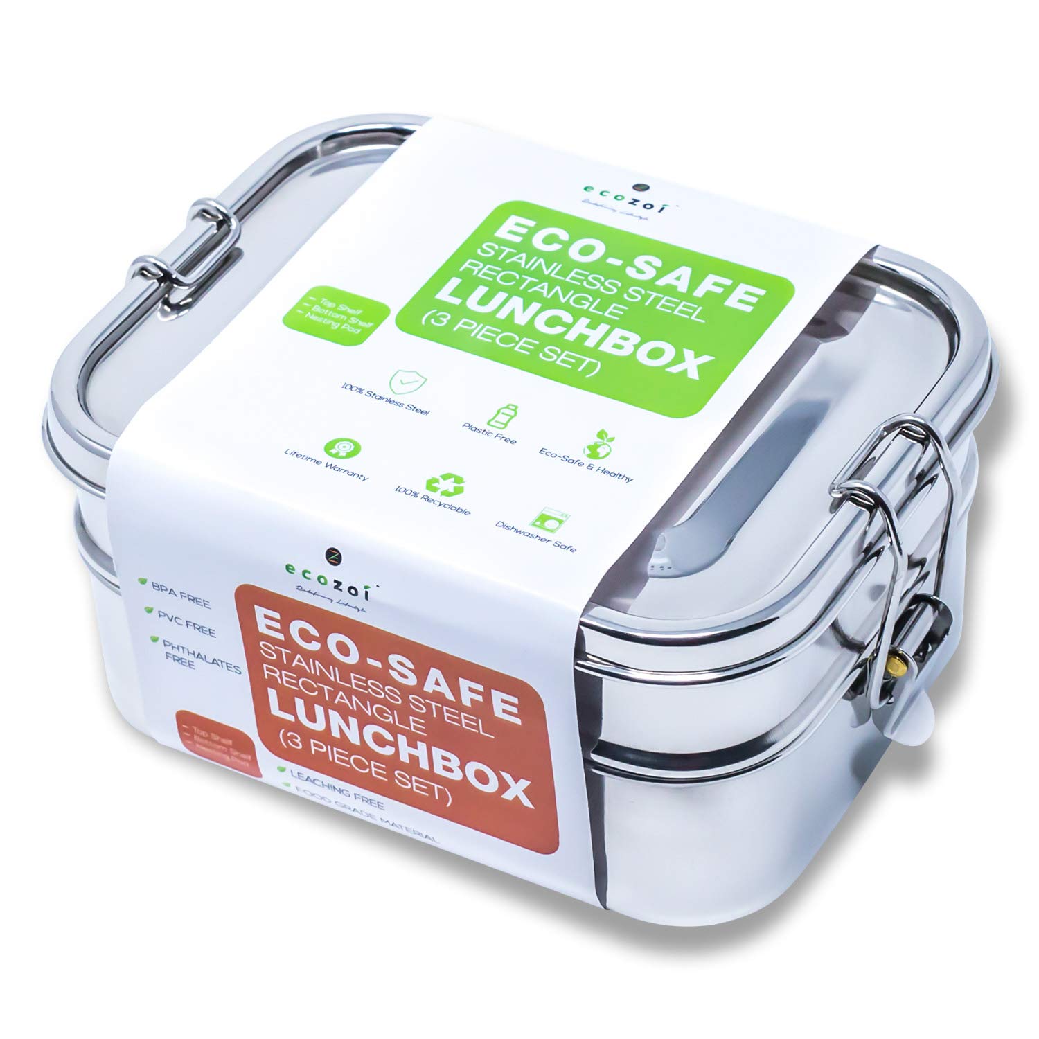 Leak Proof Stainless Steel Lunch Box - 3-in-1 Eco Friendly Bento Box with Silicone Seal & Bonus Lunch Pod | Sustainable Metal Food Container for Office, School, Picnic & Meal Prep | Reusable Tiffin Box