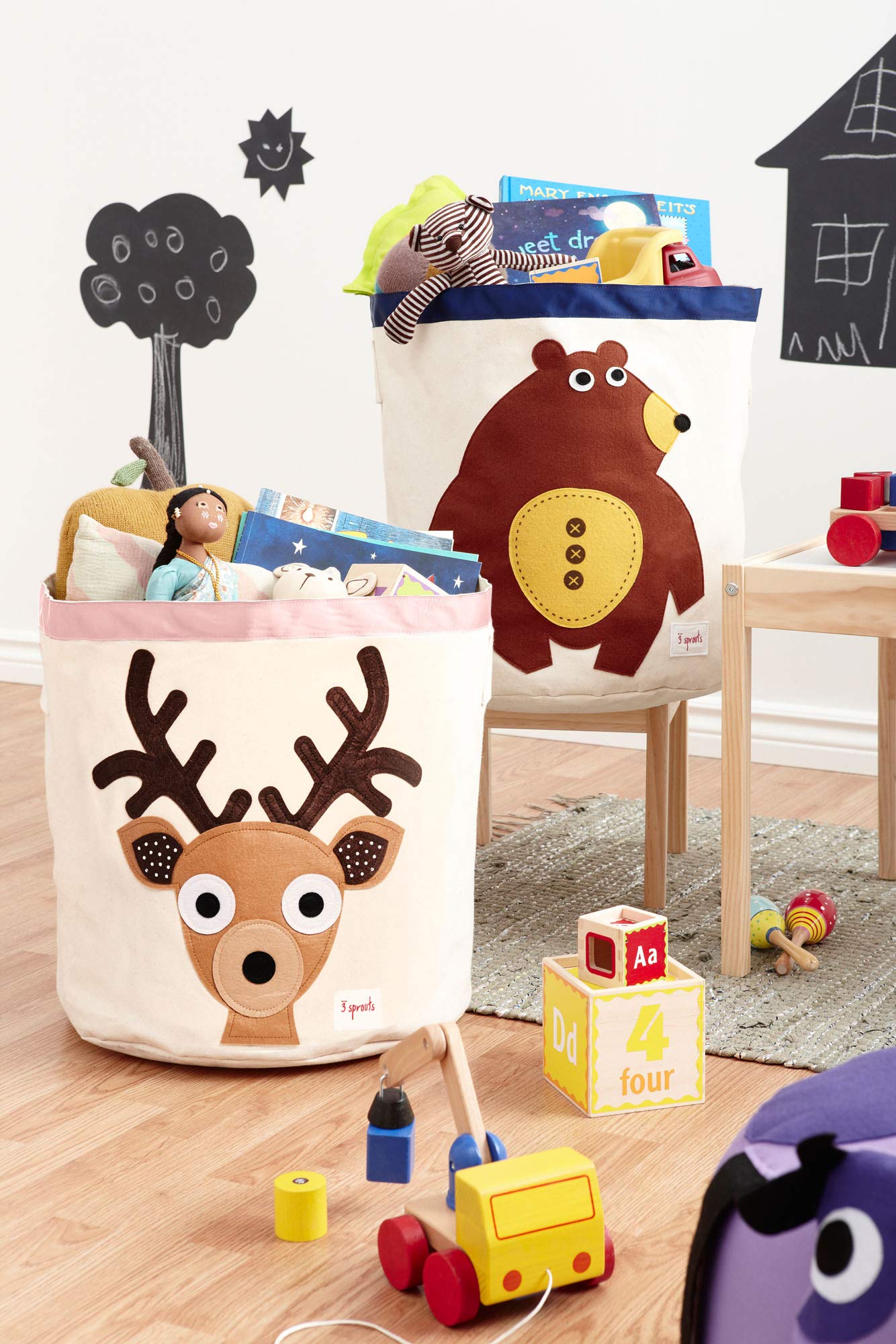3 Sprouts Large Kids Toy Storage Basket - Durable Cotton Canvas Organizer with Handles for Toys, Laundry & Home Organization | Perfect for Nursery, Playroom & Kids Bedroom Storage Solutions