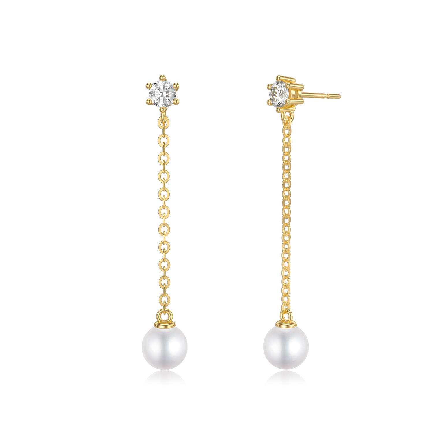 14K Real Gold Pearl Dangle Earrings for Women - Elegant Gold Chain Pearl Drop Stud Earrings | Perfect Anniversary Gift for Her, Wife, Mom | Ideal for Weddings, Parties & Special Occasions