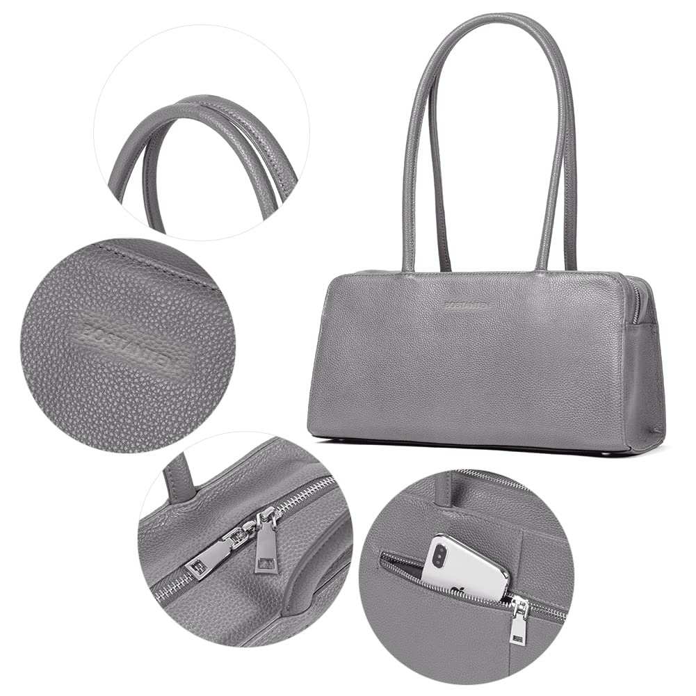 BOSTANTEN Genuine Soft Leather Women's Designer Handbag - Top Handle Satchel Shoulder Bag in Grey for Work, Travel & Everyday Use