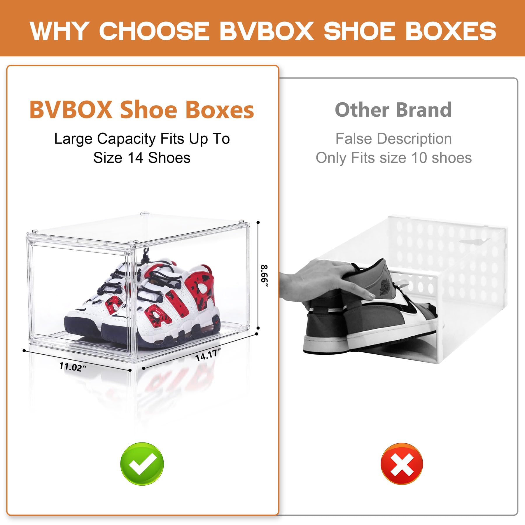 12 Pack Clear Acrylic Shoe Boxes - 360° Transparent Stackable Shoe Storage Containers for Sneakers & Heels (Fits Up to US Size 14) | Perfect for Closet Organization, Shoe Display & Retail Store Showcase