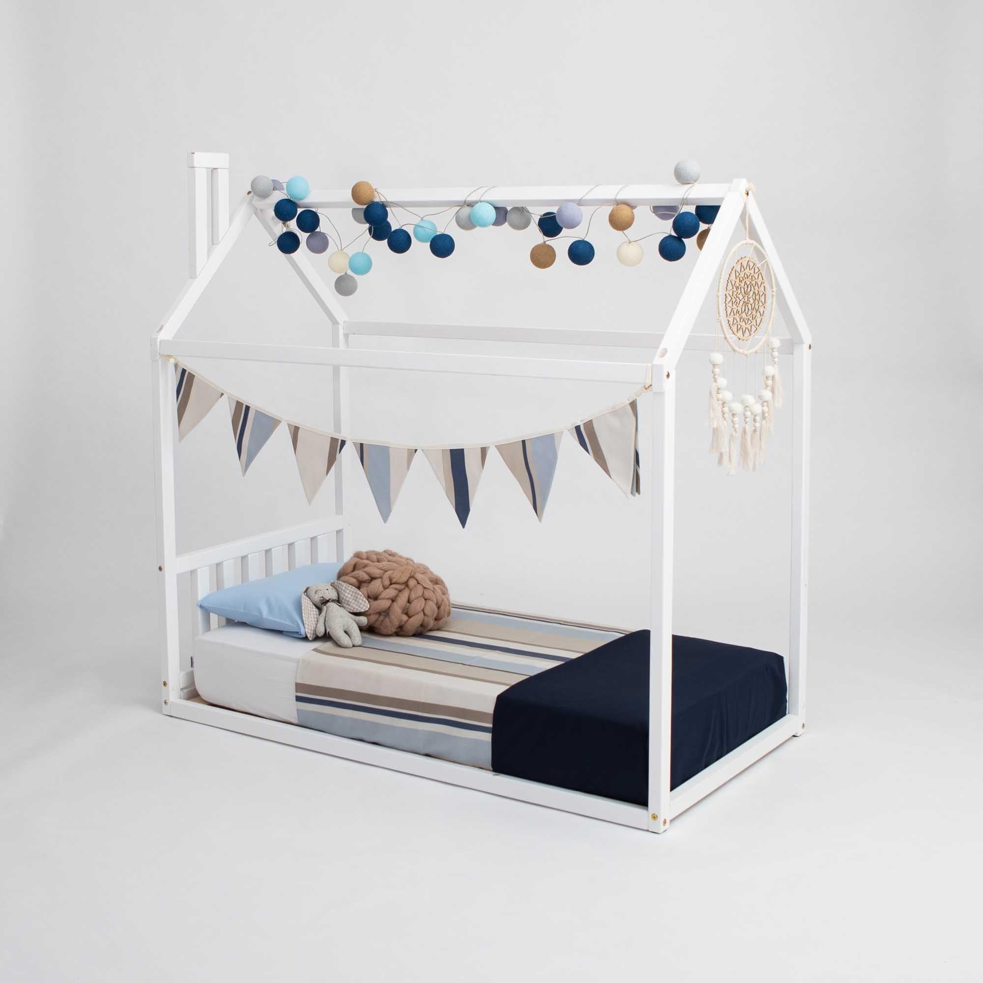 Montessori Floor Bed for Kids - Twin Size House Bed Frame with Safety Rails - Toddler Nursery Bed for Boys & Girls - Natural Wood Toddler House Bed - Perfect for Montessori Rooms, Daycares & Kids Bedrooms
