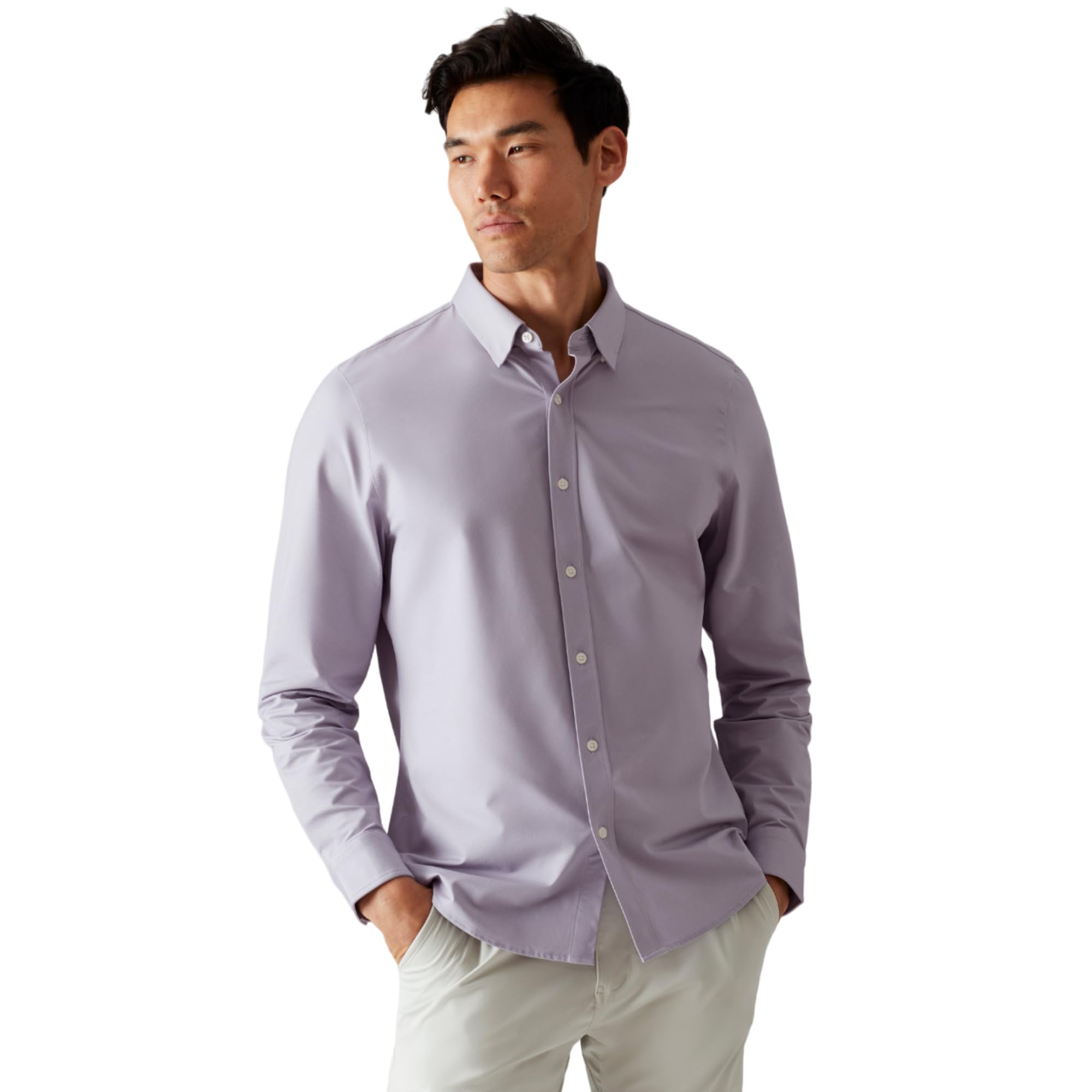 Rhone Men's Commuter Performance Dress Shirt - Wrinkle Resistant, Machine Washable Slim Fit Button Down Shirt for Business & Travel | Office Wear & Casual Outfits