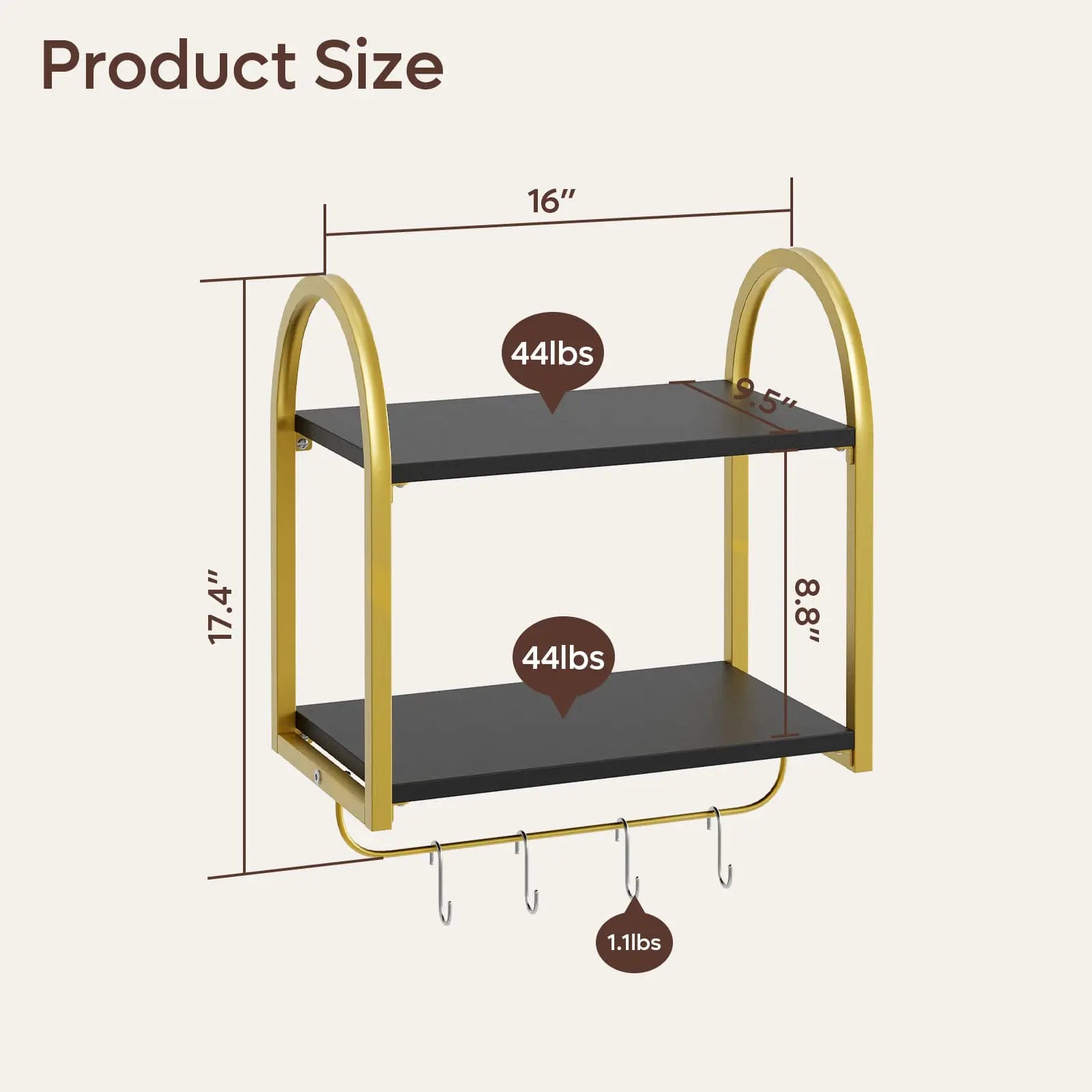 Bestier 2 Tier Floating Shelves with Towel Bar & Hooks - Rustic Wood Wall Shelves for Bathroom, Kitchen & Bedroom Organization - Perfect for Towels, Decor & Storage
