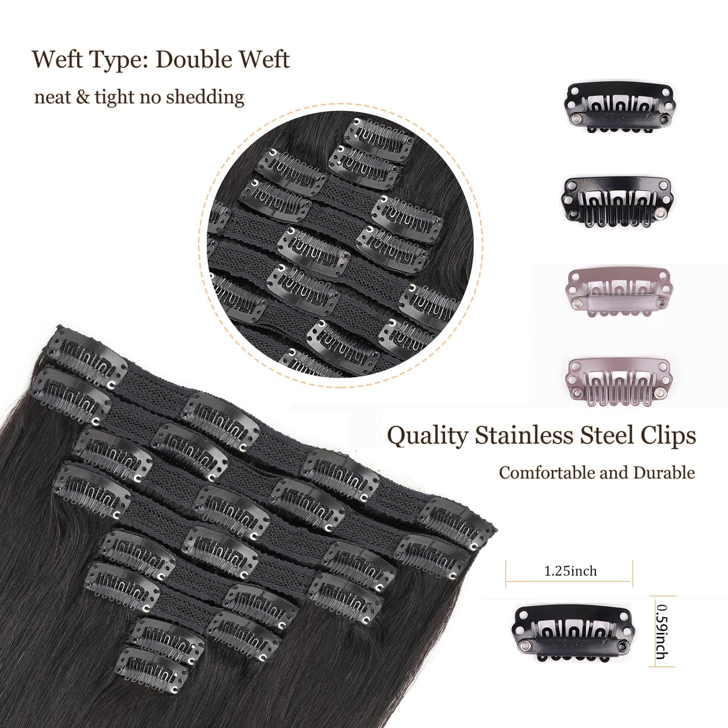 120g 8pcs Clip in Human Hair Extensions Straight Remy Hair #1B Natural Black 22inch - Real Human Hair Clip Ins for Length & Volume - Perfect for Daily Styling, Parties & Special Occasions
