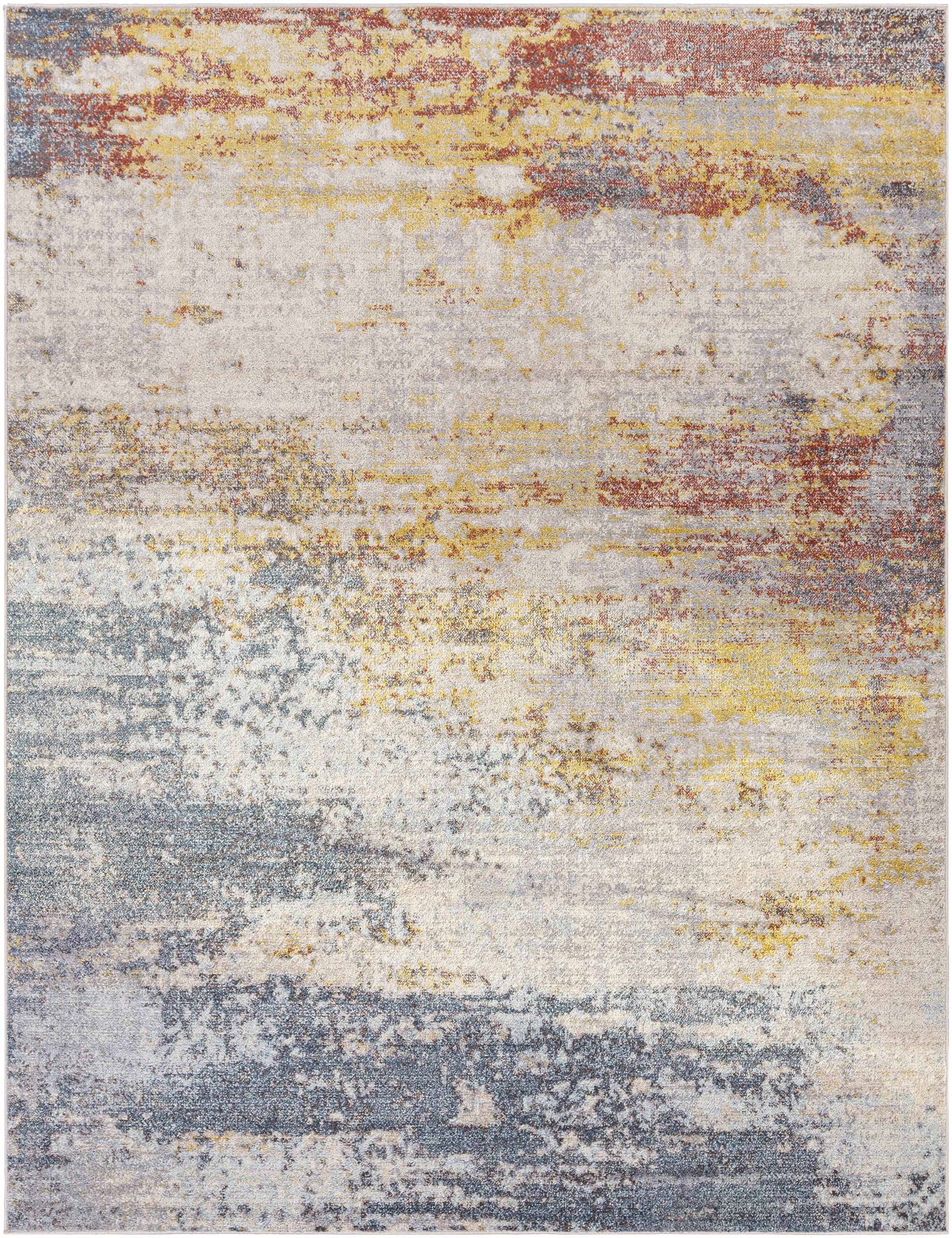 Hauteloom Alexandra Modern Area Rug for Living Room & Bedroom - Soft Gray, Beige, Red - 8'10