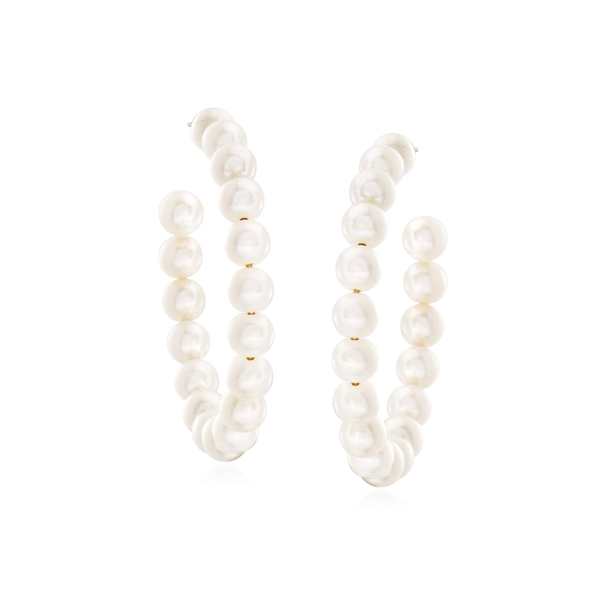 Ross-Simons 6-7mm Cultured Pearl Sterling Silver Hoop Earrings for Women - Elegant Jewelry Gift for Brides, Weddings & Special Occasions