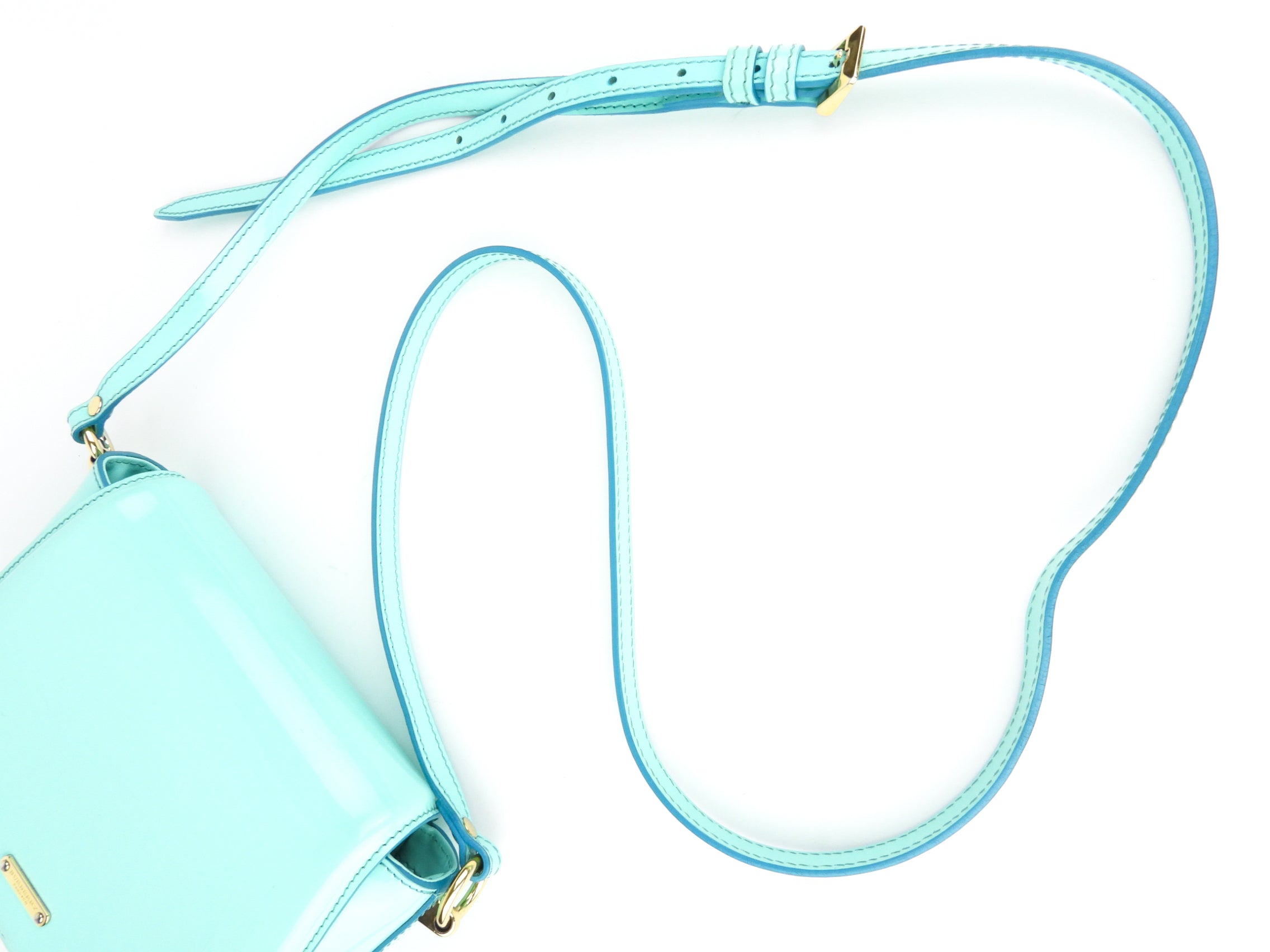 Burberry Prorsum Small Aqua Patent Leather Crossbody Shoulder Bag for Women | Luxury Designer Handbag for Everyday Use, Travel & Special Occasions