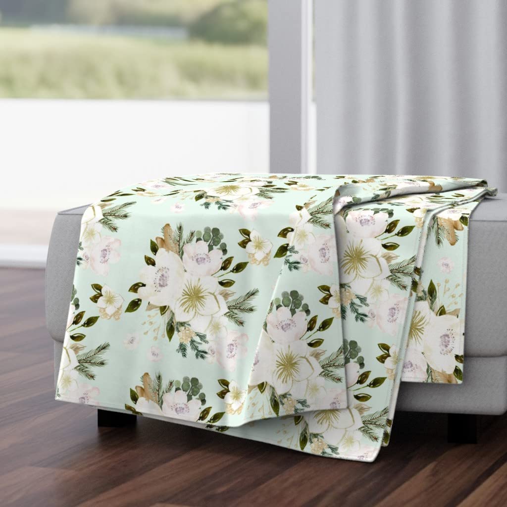 Luxe Velvet Throw Blanket 50x70 Inches - Pine Floral Mint Green Woodland Gold Christmas Tree Print | Soft Cozy Blanket for Couch, Bed, Sofa | Perfect Winter Gift & Home Decor