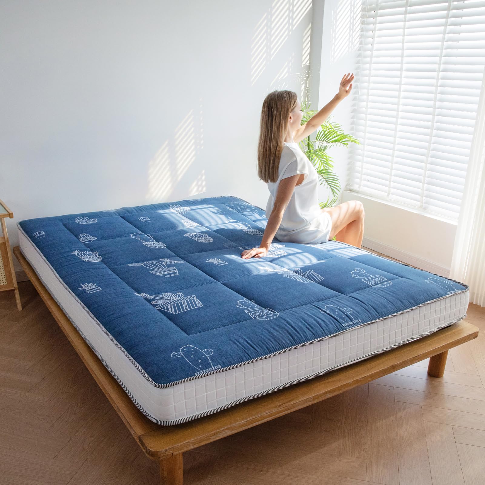 MAXYOYO 6-Inch Extra Thick Futon Mattress - Foldable Floor Mattress with Cactus Design for Adults & Guests | Perfect for Camping, Sleepovers & Small Space Living