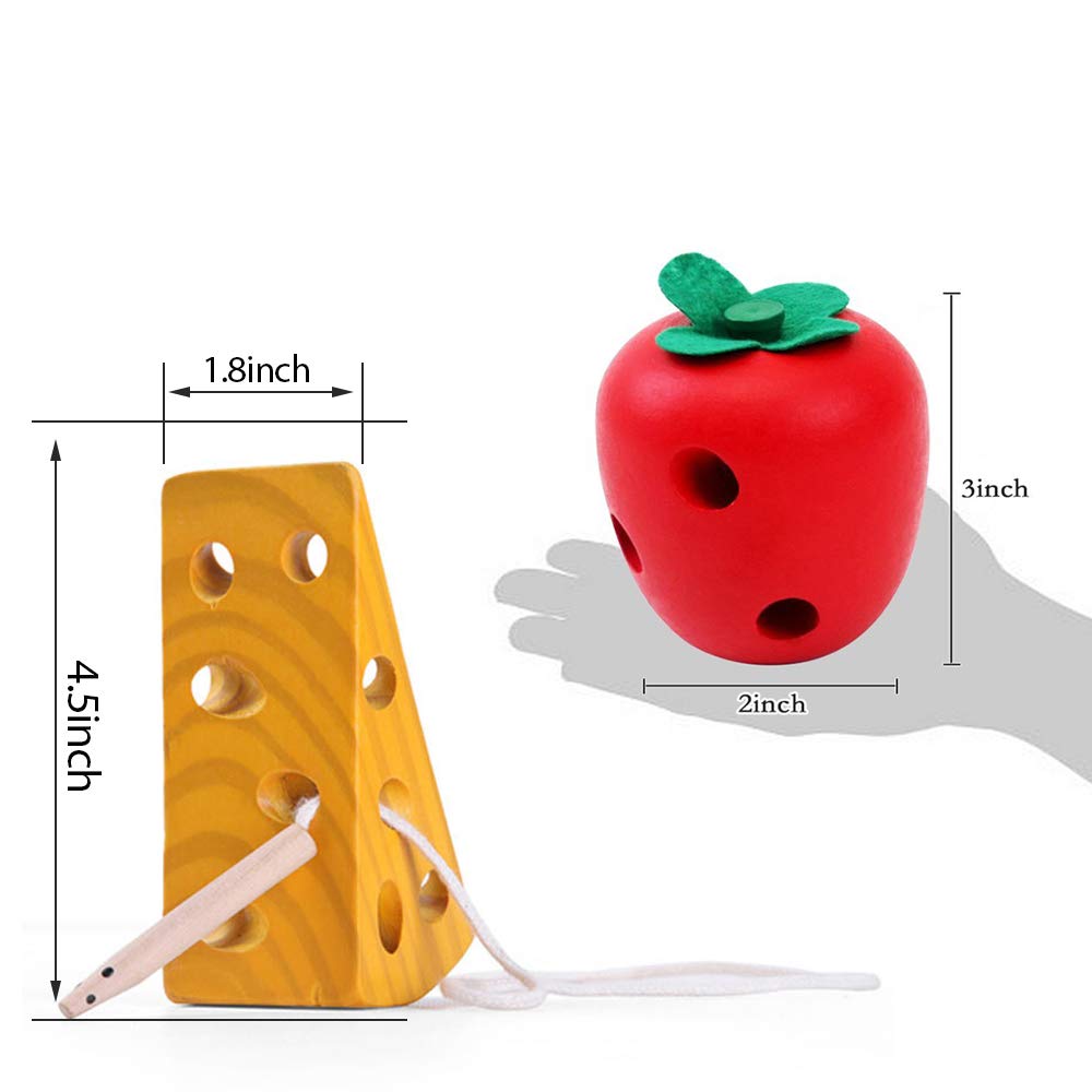 Montessori Wooden Lacing Toys for Toddlers - Early Learning Caterpillar & Cheese Puzzle Set, Educational Wood Block Toys for Boys & Girls | Perfect for Preschool Activities, Fine Motor Skills Development & Montessori Classroom Use