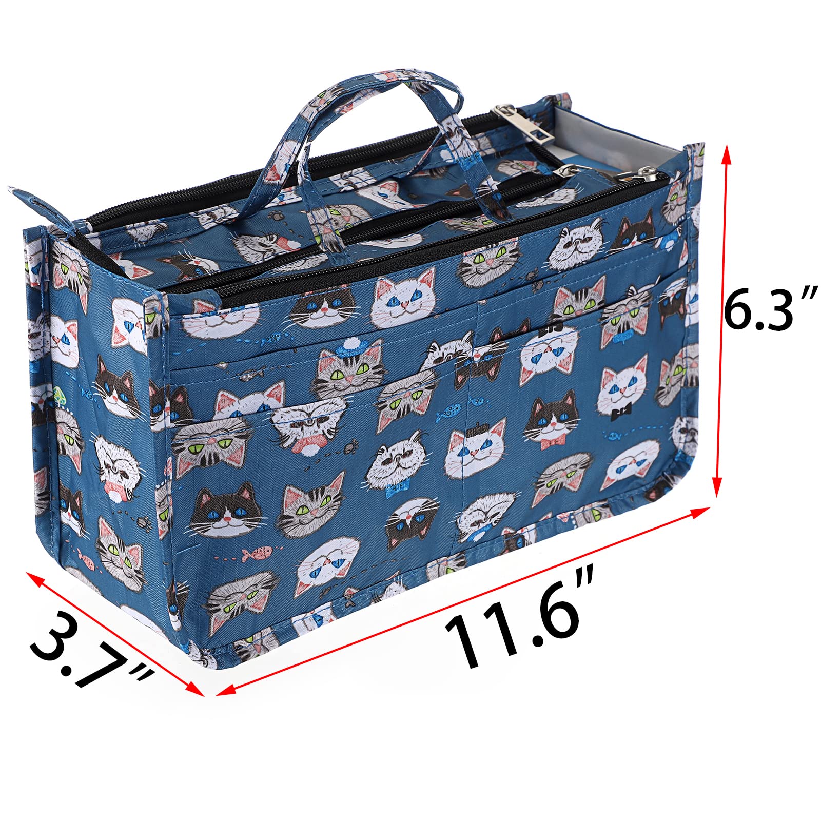 BTSKY Handbag Organizer Insert - 13 Pocket High Capacity Purse Organizer with Handle for Tote Bags | Perfect for Travel, Work, and Everyday Use (Cat Print Design)