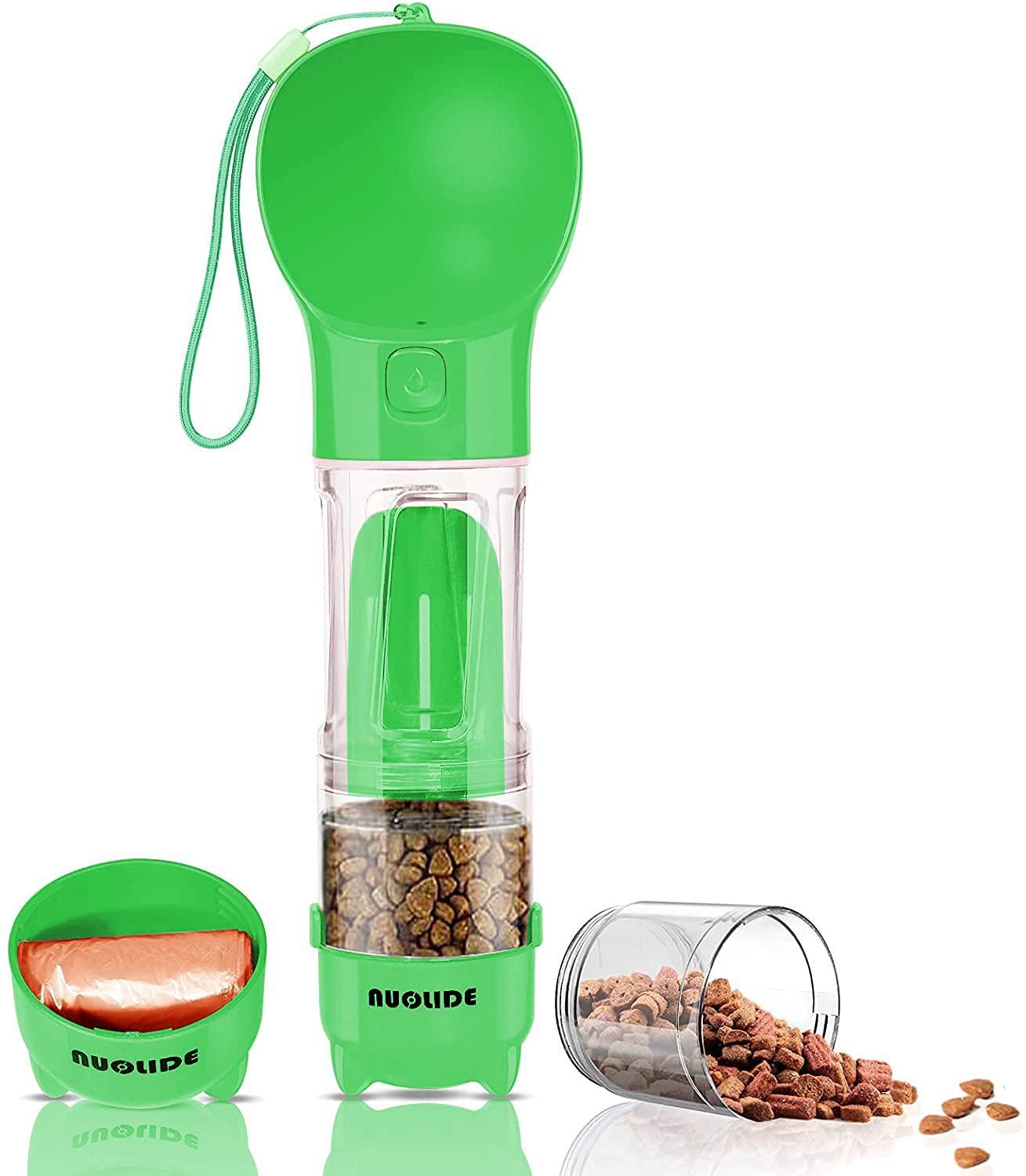 NUOLIDE 4-in-1 Leakproof Dog Water Bottle - Portable Pet Dispenser with Food Container & Waste Bag for Hiking & Outdoor Adventures