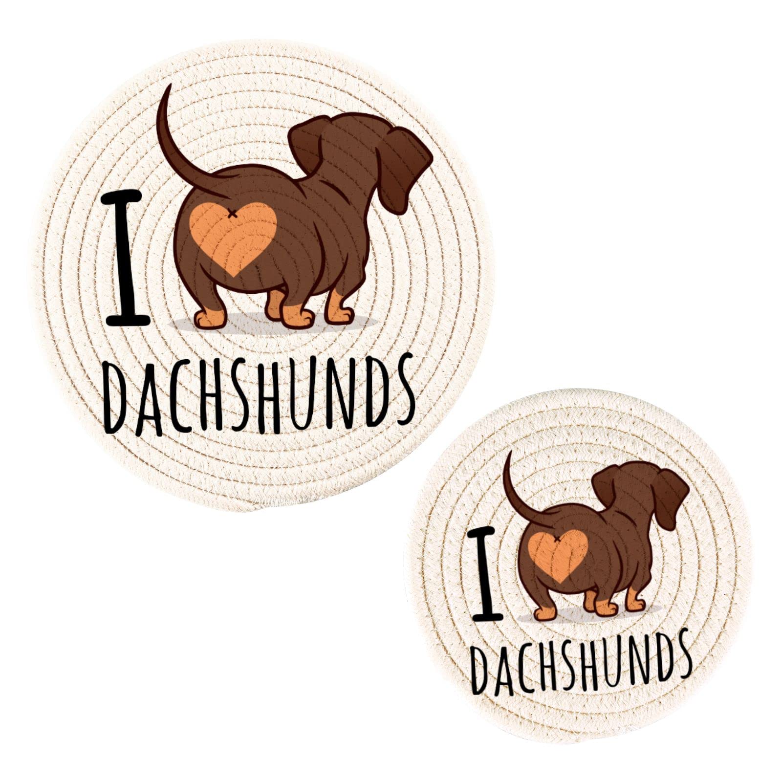 Funny Dachshund Dog Pot Holders Set of 2 - Heat Resistant Kitchen Potholders & Trivets for Hot Pans, Bowls, Teapots - Cute Weave Design for Cooking, Baking & Home Decor - Perfect Gift for Dog Lovers