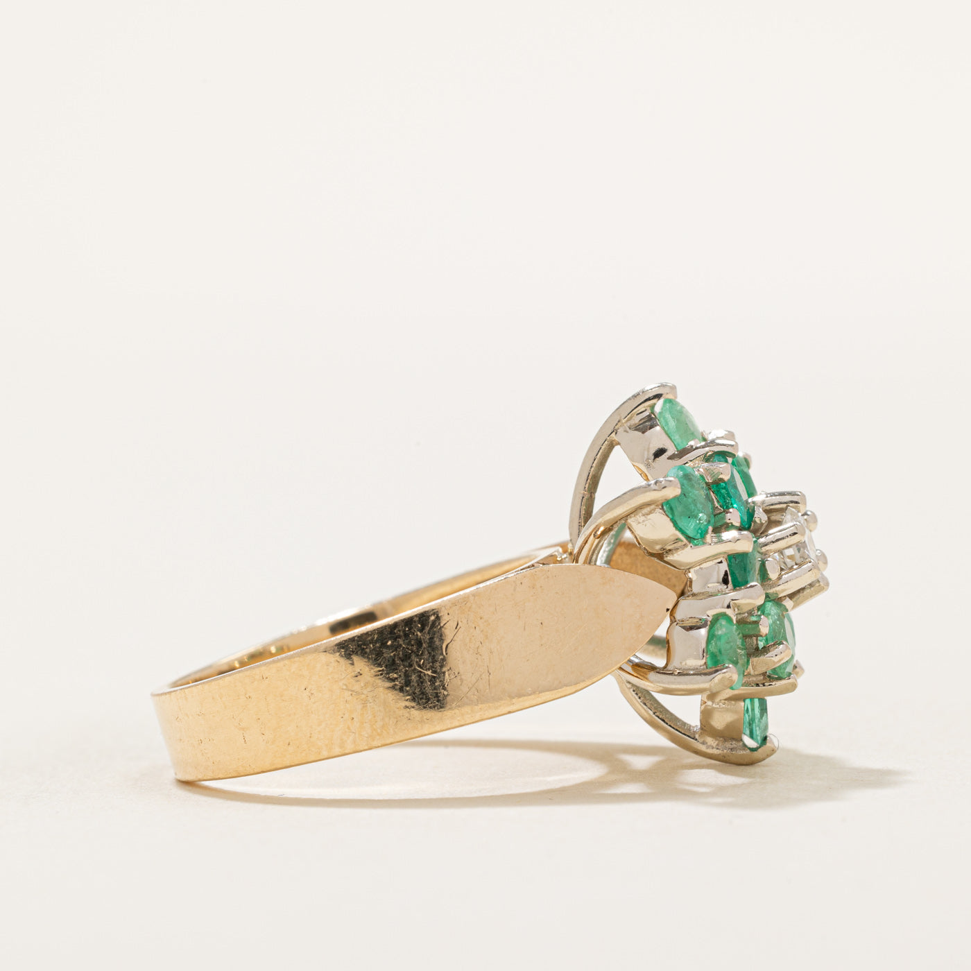 1.50ctw Emerald & Diamond Flower Cluster Ring - 0.15ct Diamond Accents | Size 6.75 | Elegant Jewelry for Weddings, Anniversaries & Special Occasions