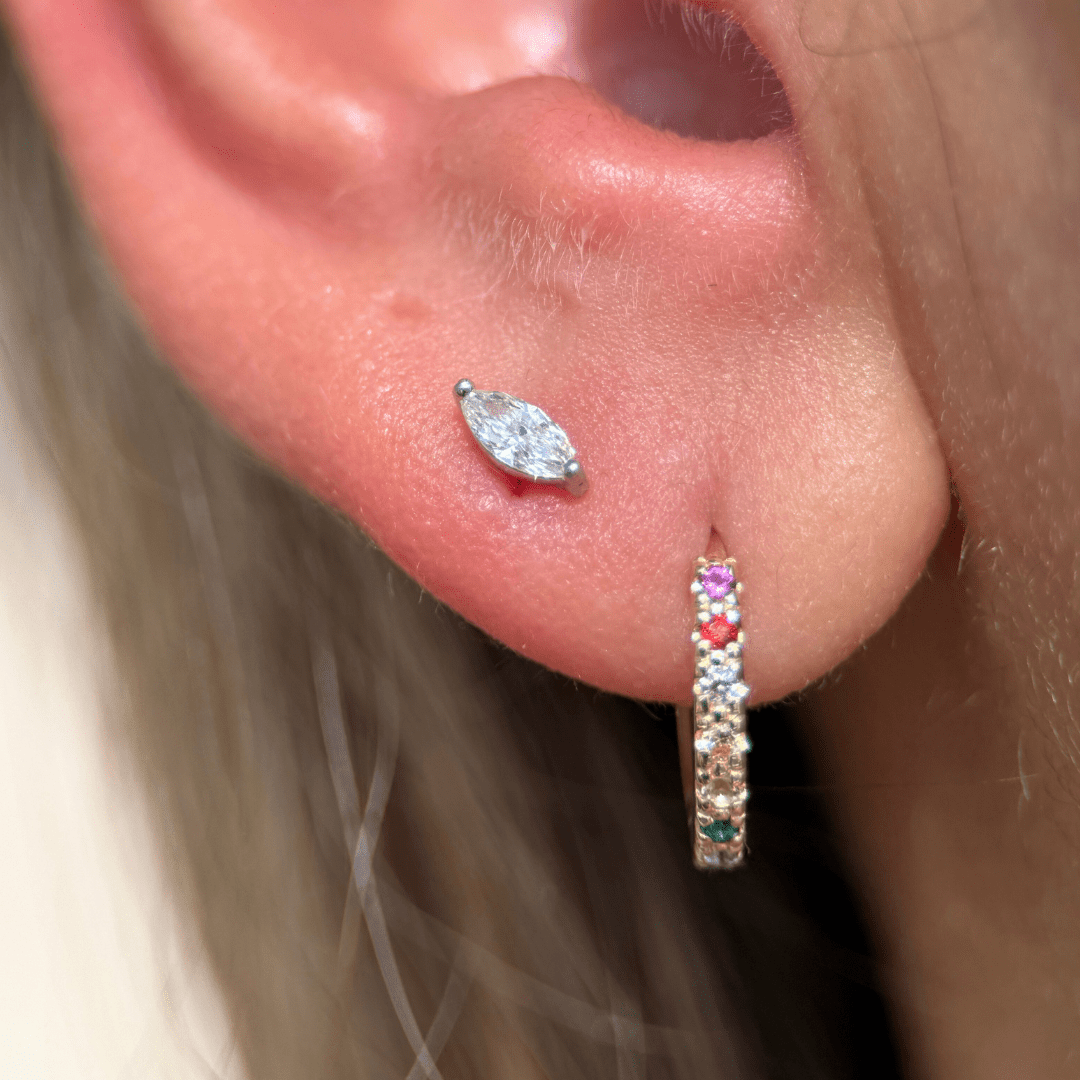 14K White Gold Marquise Stone Flat Back Stud Earrings - Elegant & Durable for Daily Wear, Parties & Special Occasions