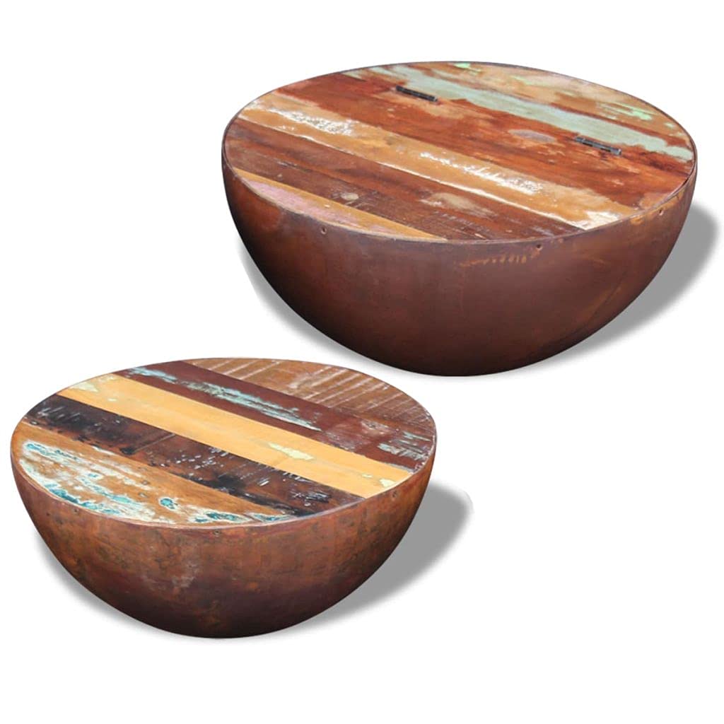 Vintage Reclaimed Wood Coffee Table - Handmade Antique Bowl-Shaped Side Table for Living Room, Couch & Lounge - Multi-Color Solid Wood Furniture for Home Decor & Conversation Starter