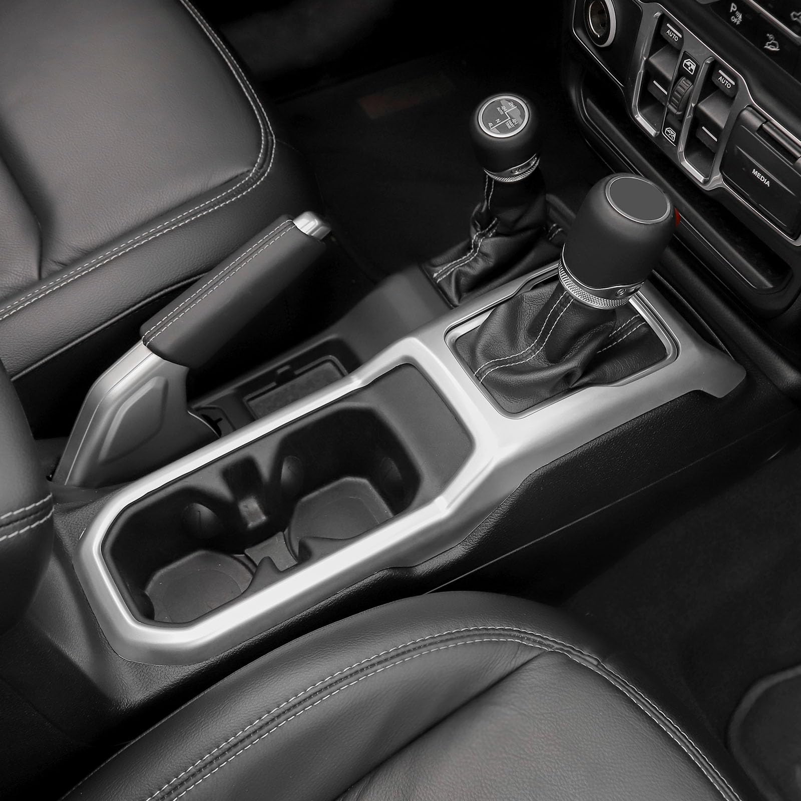 Jeep Wrangler JL JLU (2018+) & Gladiator JT (2020+) Silver Gear Shift Cup Holder Panel Trim Cover | RT-TCZ Interior Accessories | Perfect for Off-Roading & Daily Commuting