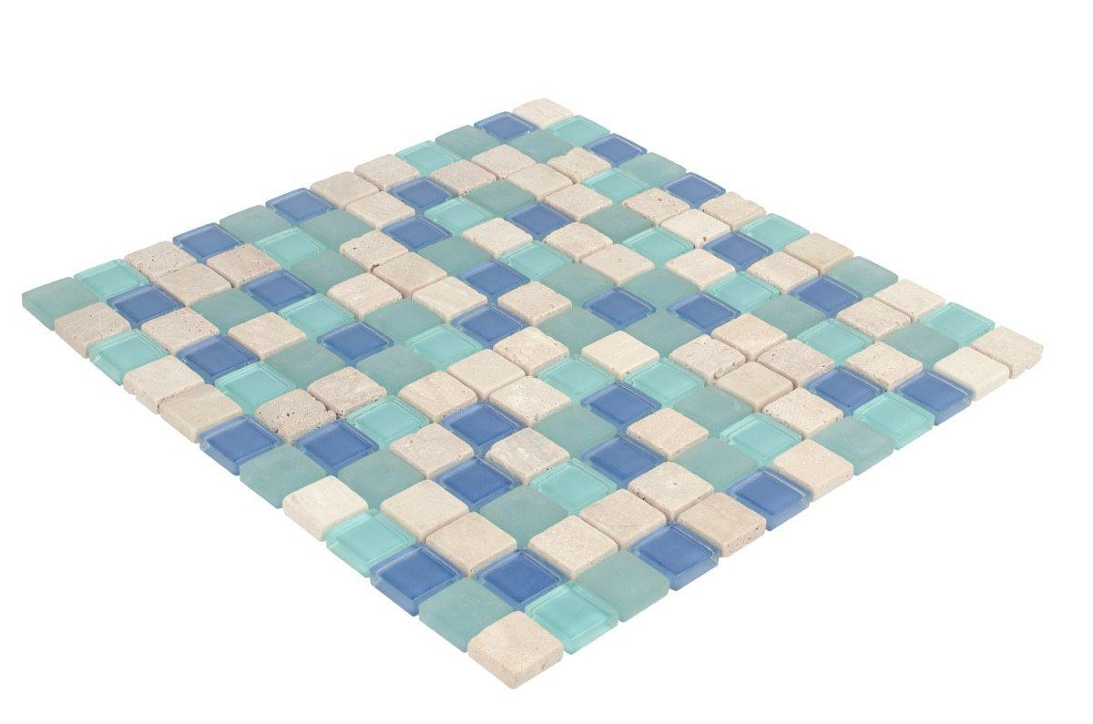 Premium Glass Travertine Aqua Blend Mosaic Tile - Waterproof Kitchen Backsplash, Bathroom Wall & Shower Tile - Elegant Home Decor for Modern Interiors