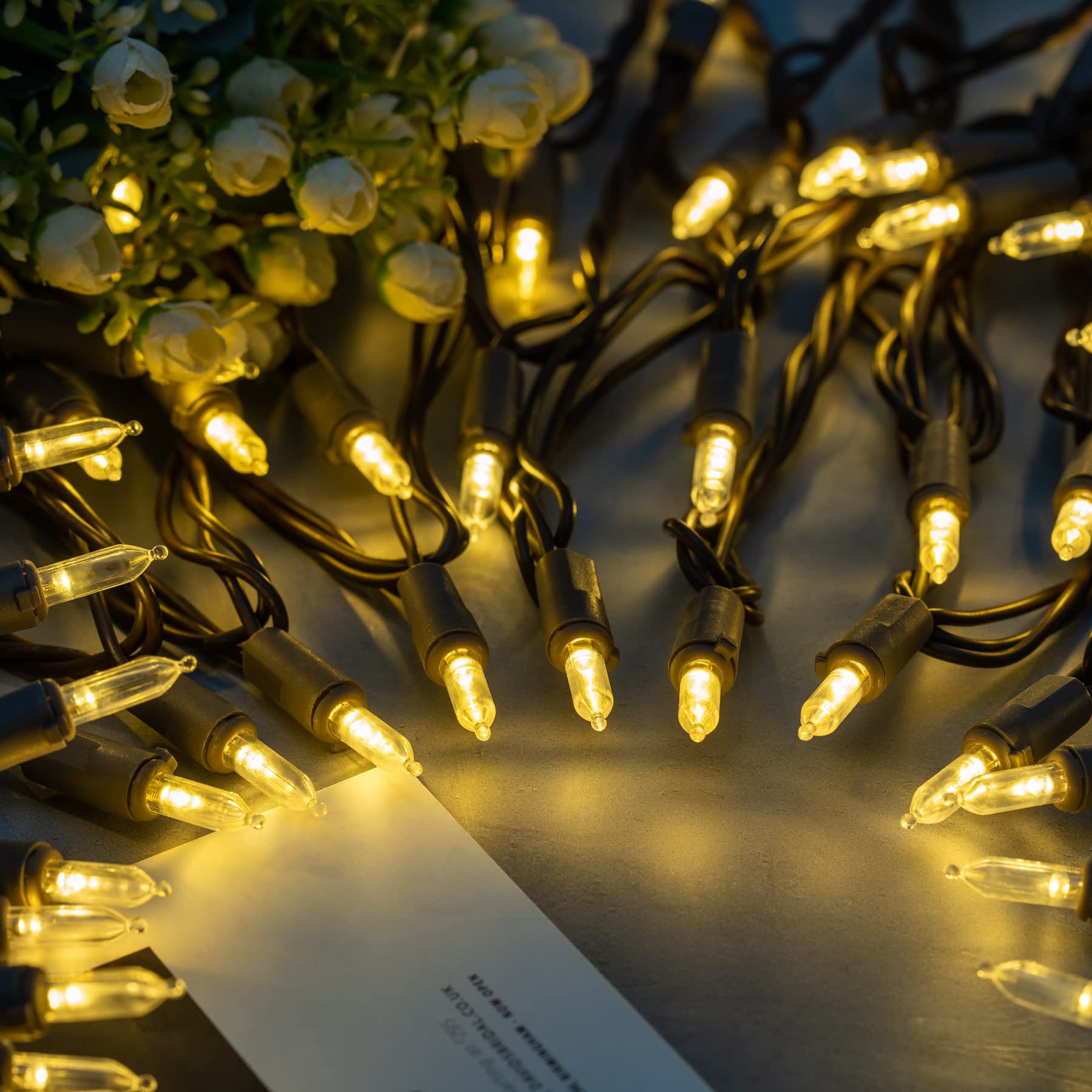 200 Warm White LED Christmas Lights - 66ft Brown Wire UL Certified Commercial Grade Holiday String Lights for Indoor & Outdoor Decor, Trees, Roofs, and Party Events
