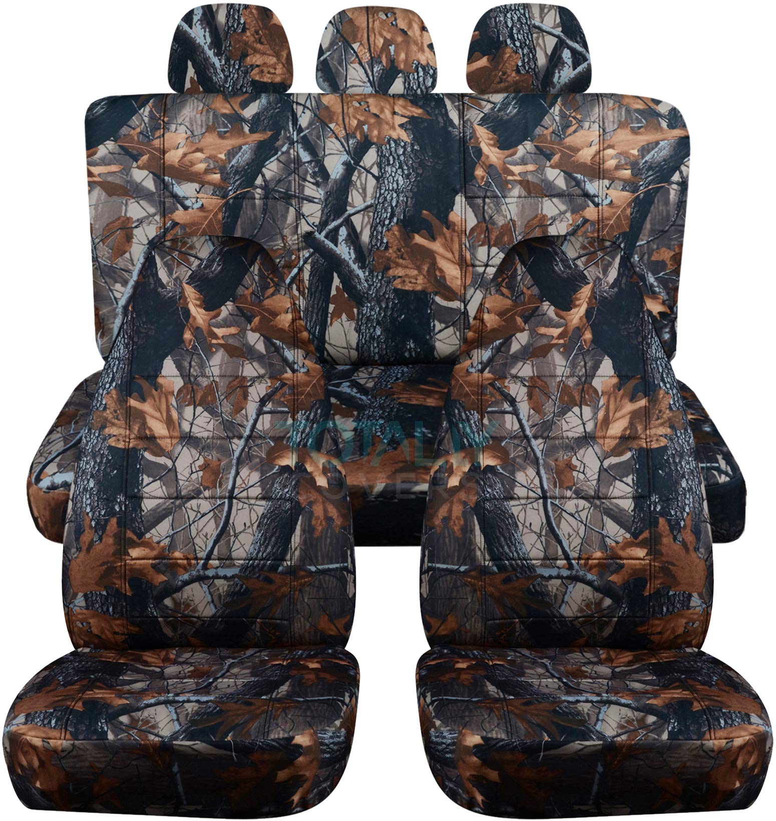 Camouflage Car Seat Covers Full Set with 3 Rear Headrest Covers - Gray Tree Camo Pattern | Universal Fit for Cars, Trucks, Vans, RVs & SUVs | 22 Print Options | Durable & Stylish for Outdoor Adventures, Hunting & Off-Roading