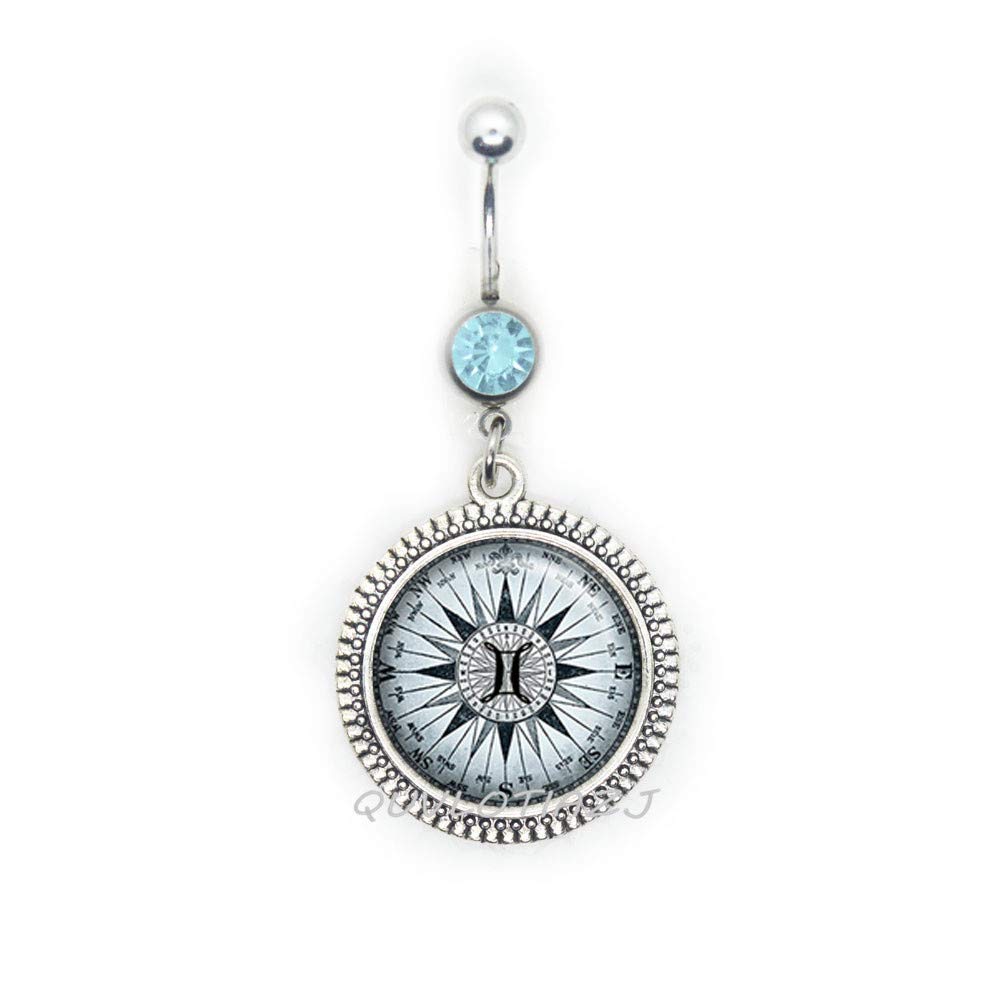 Gemini Zodiac Belly Button Ring - Sterling Silver Navel Piercing Jewelry for Women, Gemini Constellation Astrology Jewelry - Perfect for Body Piercing, Gifts & Everyday Wear