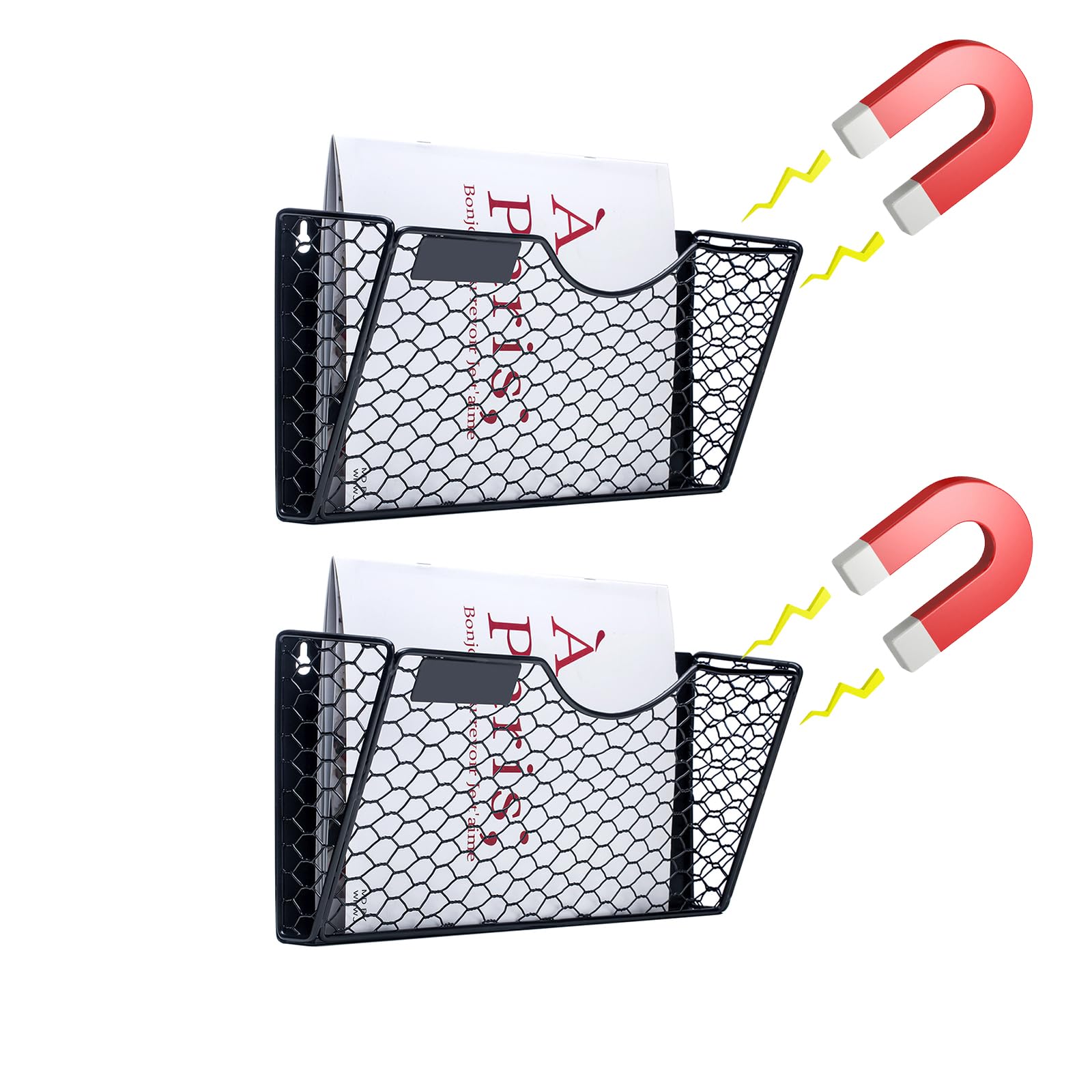 1-Tier Magnetic File Holder for File Cabinets, Refrigerator & Whiteboard - Black Magnetic Folder & Paper Organizer (2 Pack) - Perfect for Office, Home & Classroom Organization