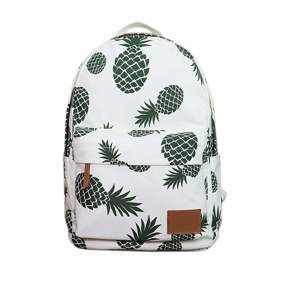 Toniker White Pineapple Printed Canvas Lightweight Backpack for Girls - Multi-Pocket School Bookbag with 14-15.6 Inch Laptop Compartment - Perfect for College, Travel & Daily Use