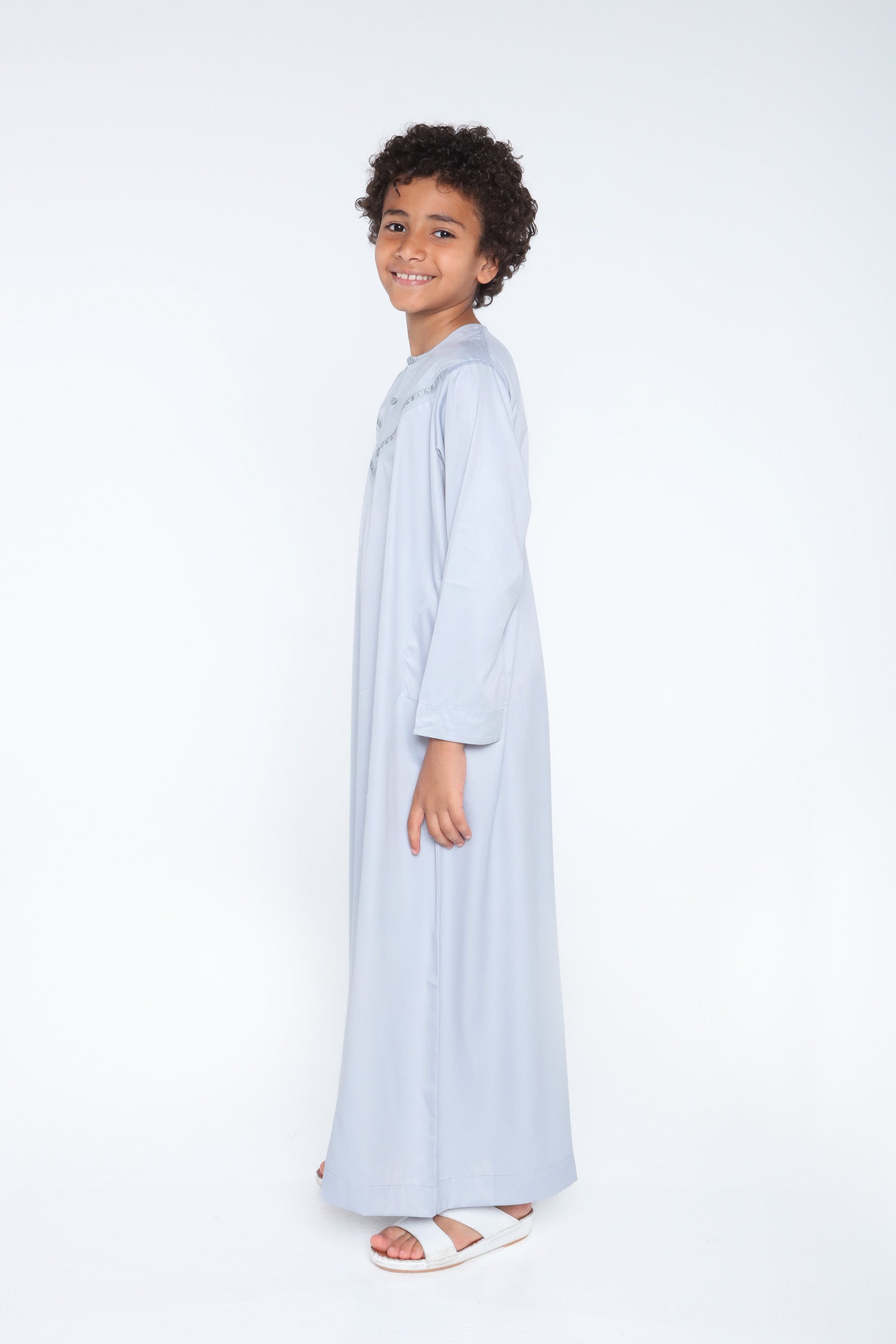 Pastel Grey Kids Omani Abaya - Modest Islamic Dress for Girls - Perfect for Eid, Prayer & Special Occasions