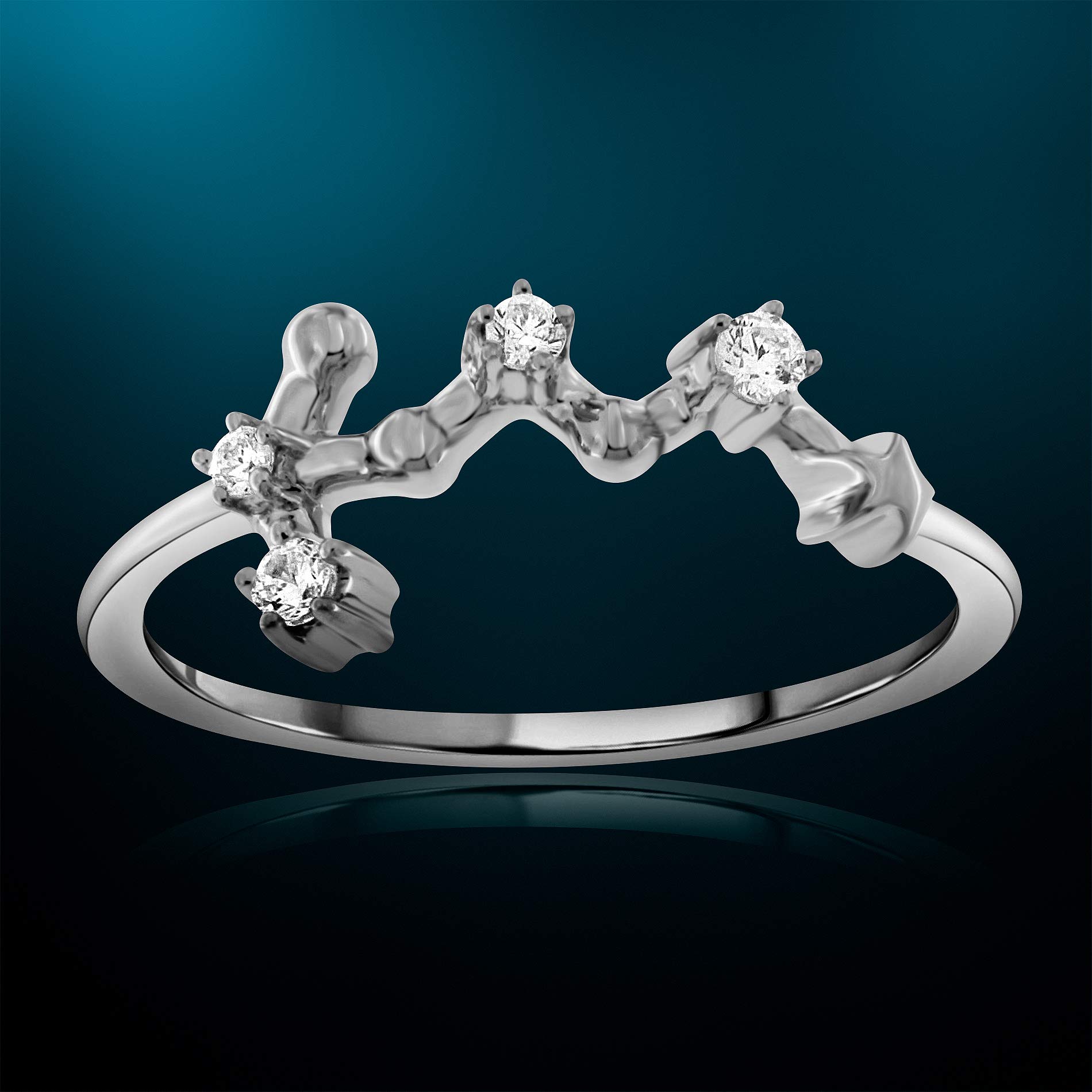 NATALIA DRAKE 1/10 Carat Diamond Celestial Star Zodiac Ring for Women - 925 Sterling Silver, H-I Color, I1-I2 Clarity - Perfect for Horoscope Lovers, Birthday Gifts & Astrology Jewelry Collection
