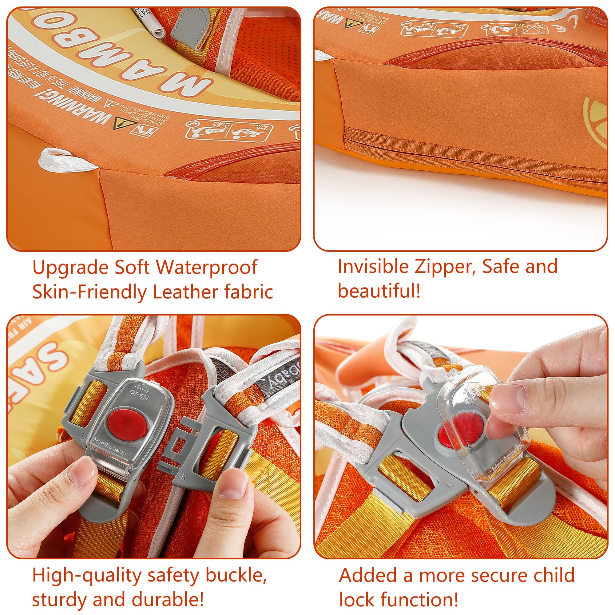 HECCEI Mambobaby Non-Inflatable Baby Swim Ring with Sunshade - Safe Infant Swimming Float for Babies 3-24 Months - Perfect for Pool, Beach & Water Play