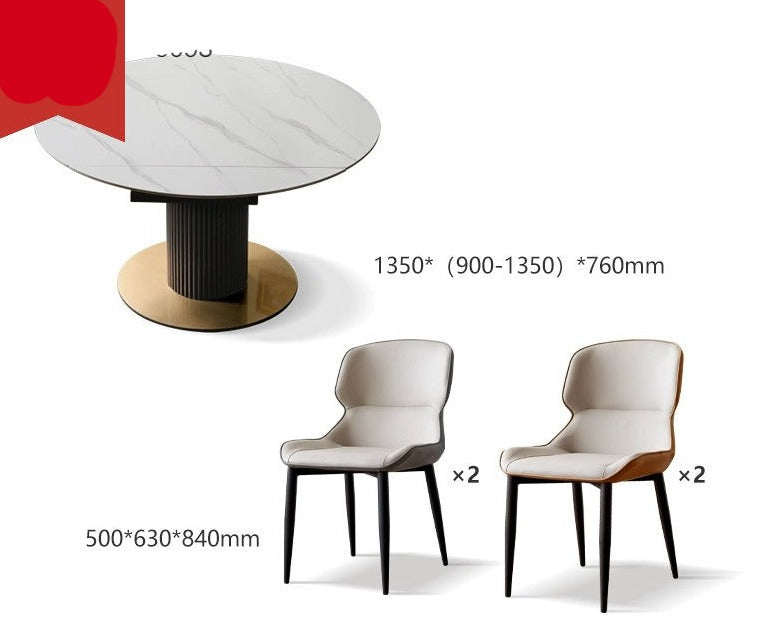 Solid Oak Wood Round Extendable Dining Table with Rotating Lazy Susan - Light Luxury Rock Board Design for Modern Kitchen & Dining Room