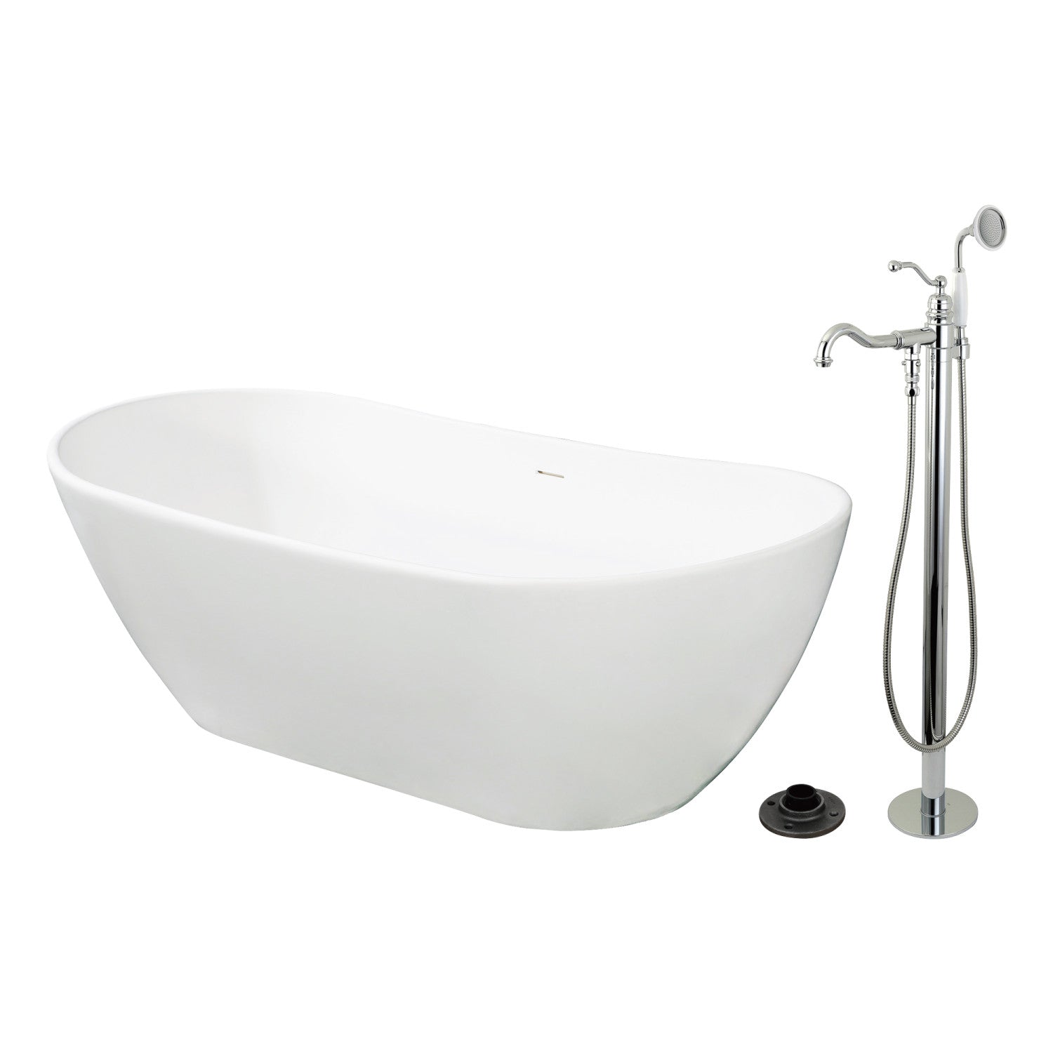 72 Inch Freestanding Oval Bathtub with Chrome Faucet - Solid Surface Soaking Tub for Luxury Bathroom & Spa Relaxation at Home