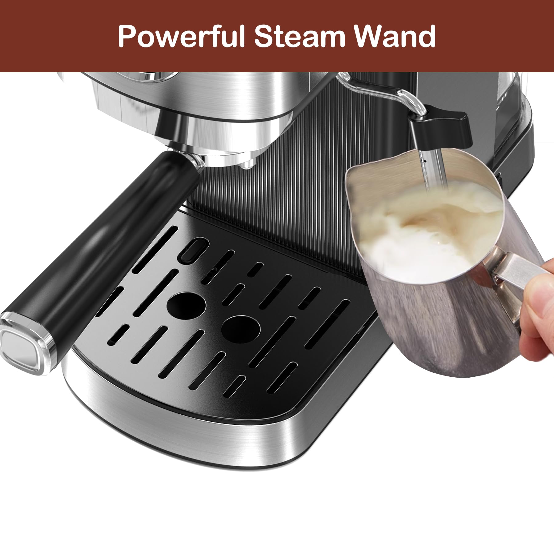 VEGETA 20 Bar Espresso Machine with Milk Frother - 1350W Compact Stainless Steel Coffee Maker for Cappuccino, Latte - Perfect for Home, Office & Small Spaces