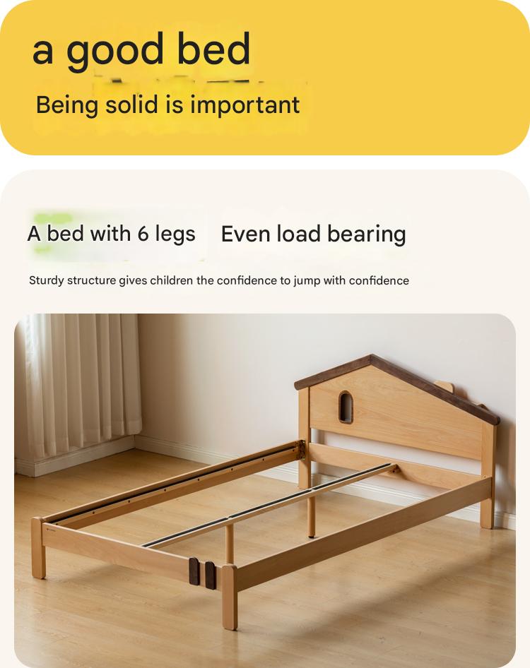 Kids Wooden Bed with Night Light - Beech & Poplar Little House Design with 15-Minute Auto Light Off - Perfect for Bedrooms, Playrooms & Cozy Sleep Spaces