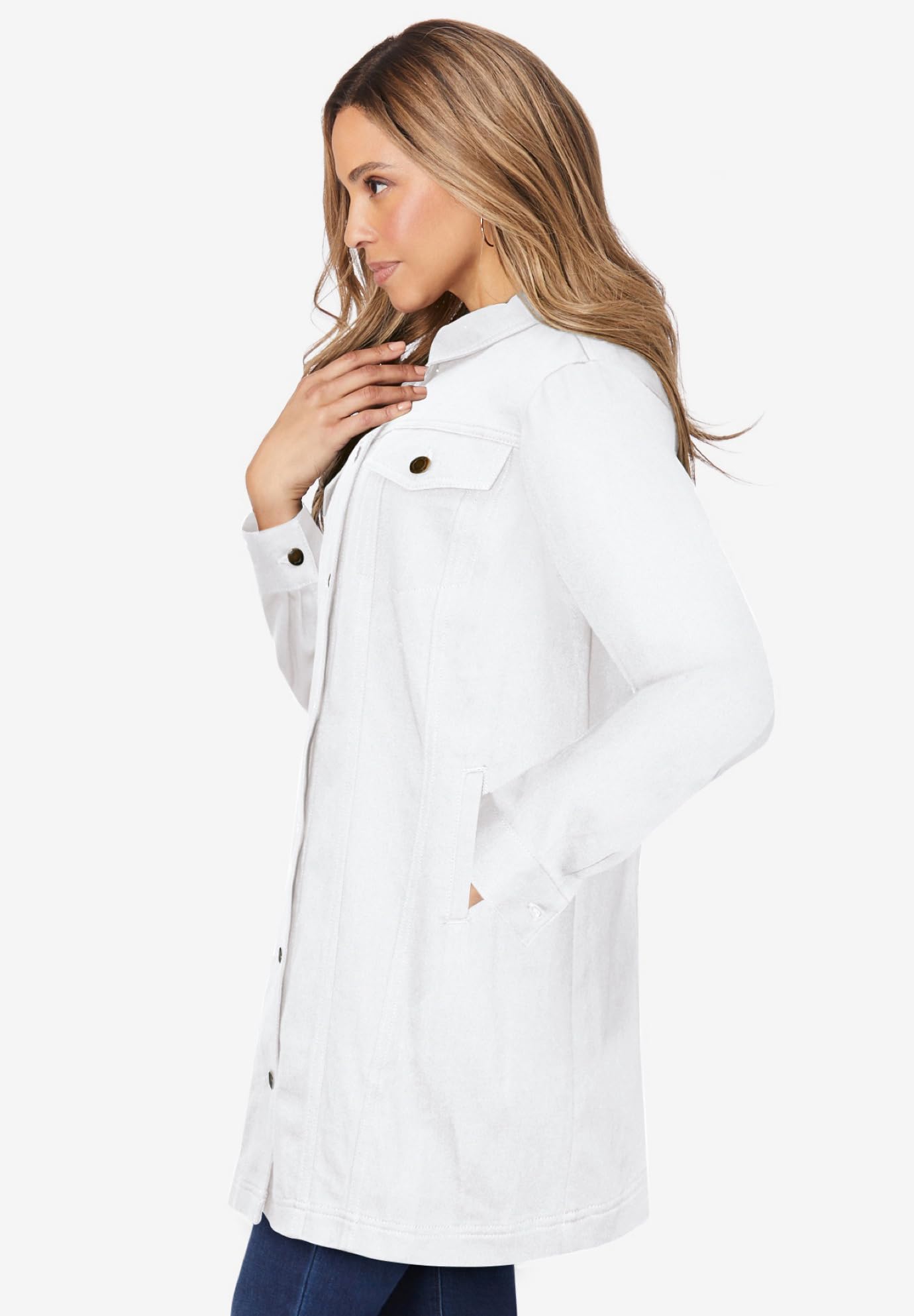 Jessica London Women's Plus Size Long Denim Jacket - Oversized Distressed Jean Coat for Casual Outfits & Layering | Perfect for Fall, Spring & Cool Evenings