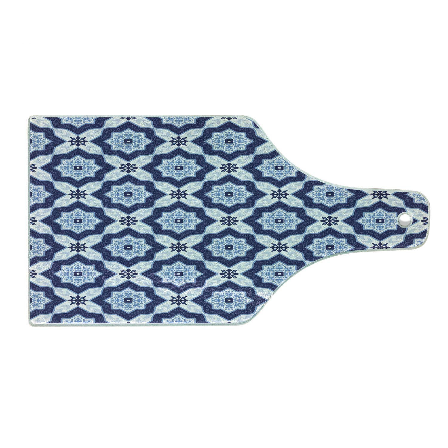 Ambesonne Blue Tempered Glass Cutting Board - Vintage Portuguese Azulejo Tile Floral Mosaic Pattern - Decorative Serving Board for Cheese, Charcuterie & Wine - Dark Blue, Pale Blue & White Wine Bottle Shape - Perfect for Kitchen, Dining & Gift Giving
