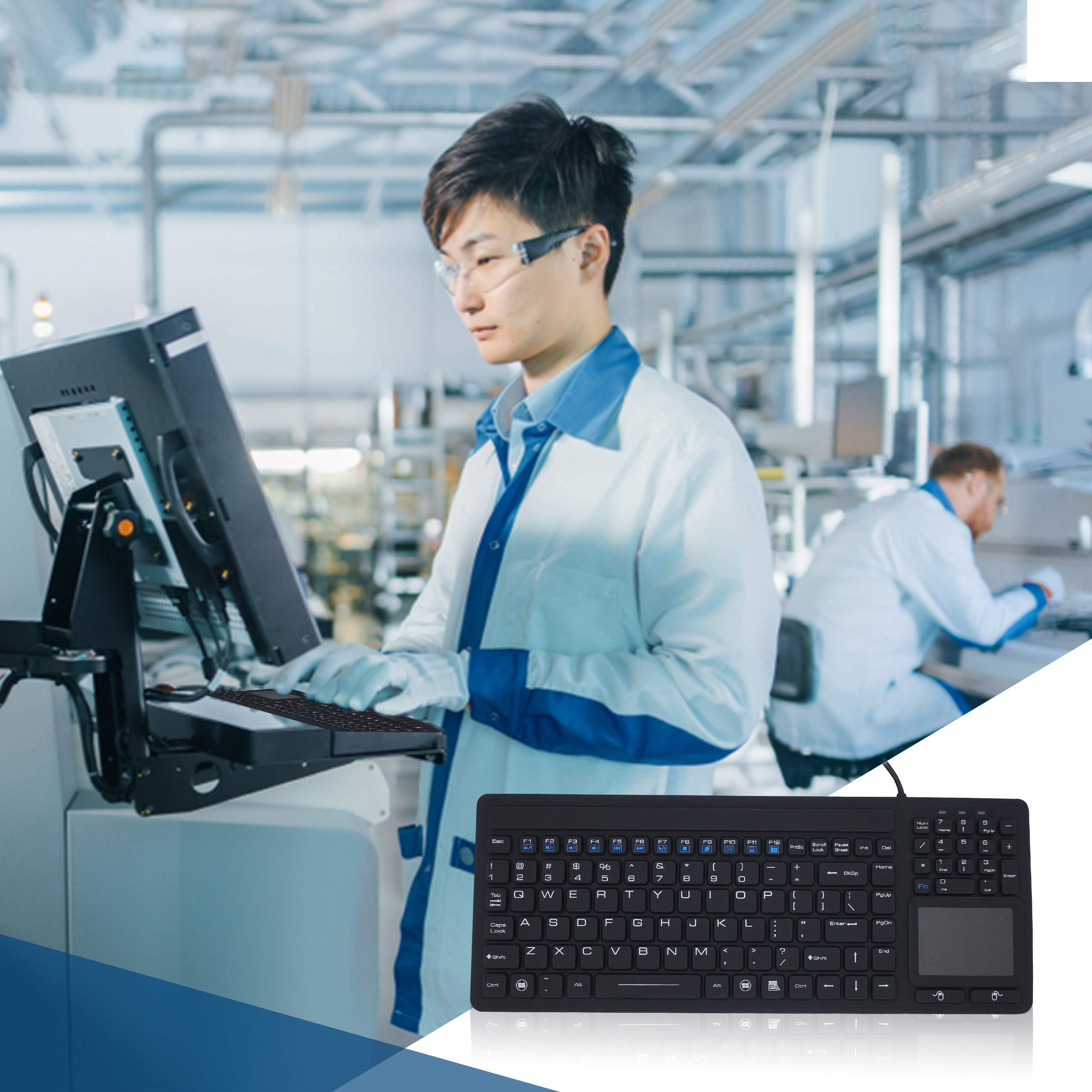 DSI Industrial Waterproof Keyboard - 107 Keys with Touchpad, Spill-Resistant & Durable Design for Harsh Environments | Perfect for Factories, Warehouses & Outdoor Use