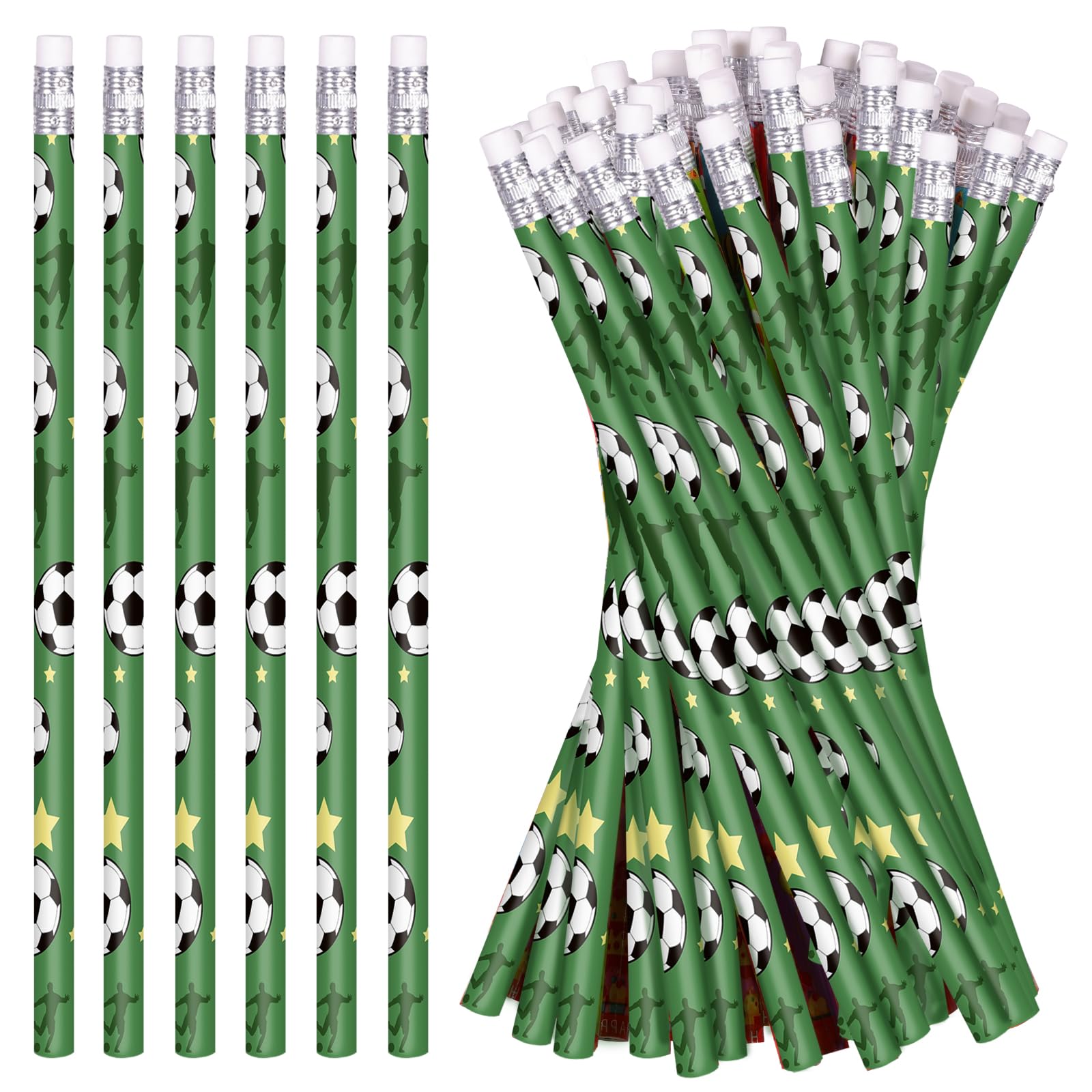 24 Pack Sports Ball Pencils with Erasers - Fun Wooden Soccer Theme Pencils for School, Drawing & Birthday Gifts - Perfect for Students, Artists & Sports Fans