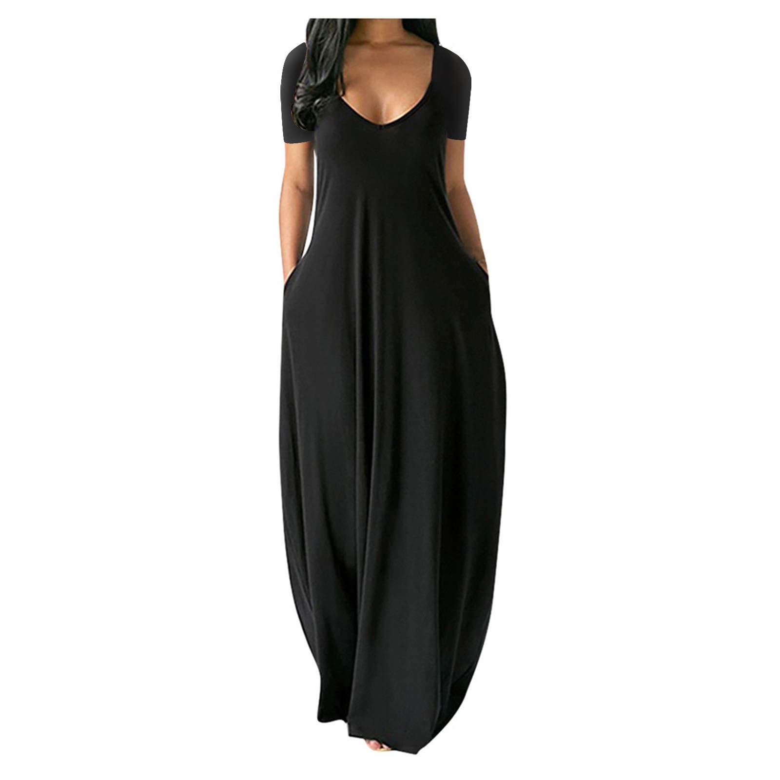Stylish Women's V-Neck Short Sleeve Maxi Dress - Plus Size Summer Casual Beach Party Dress | Perfect for Vacations, Outdoor Events & Date Nights