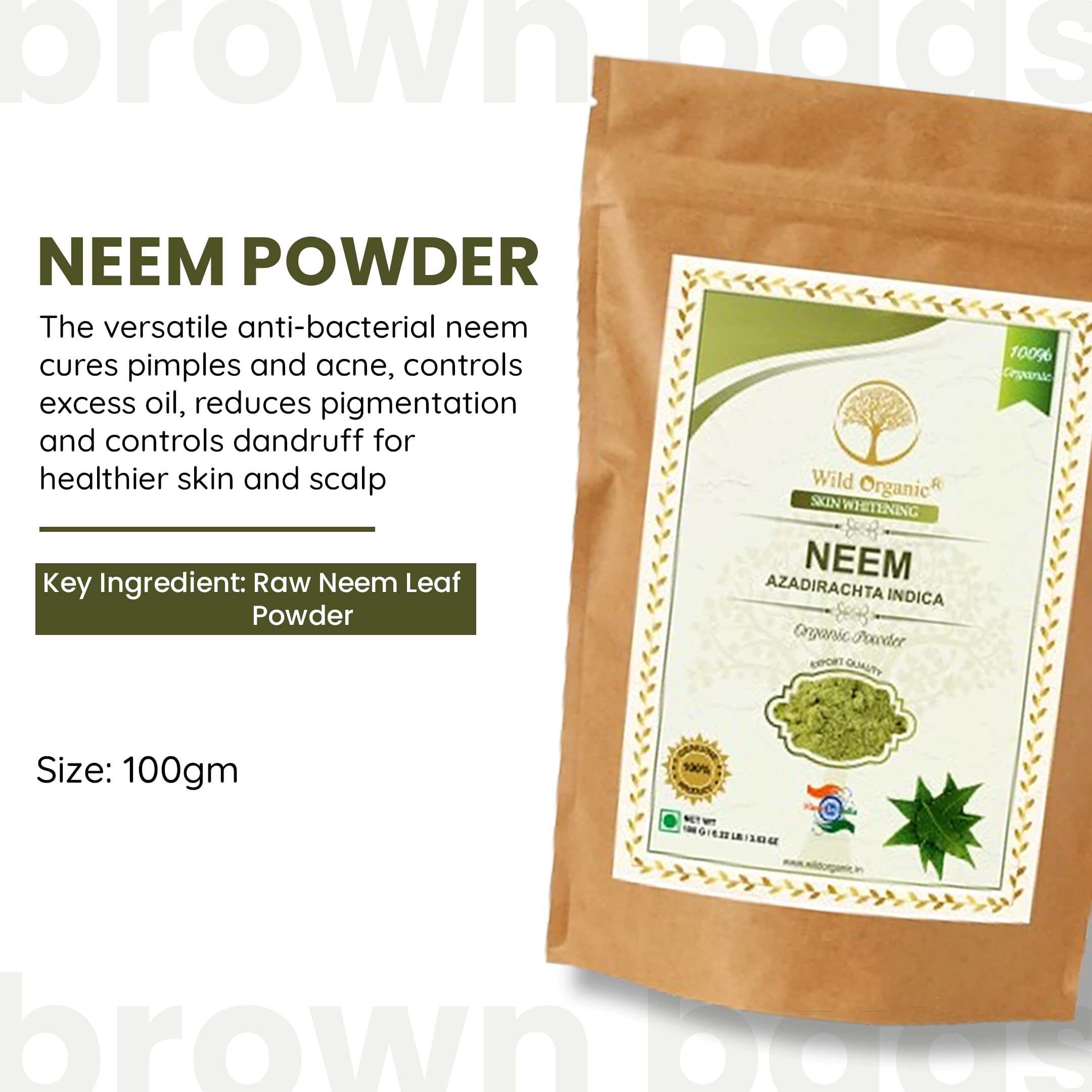 Organic Neem Powder for Acne & Skin Care - 100% Pure Natural Face Mask & Hair Treatment for Dry, Frizzy Hair (100g) | Best for DIY Beauty Remedies & Ayurvedic Skincare Routine
