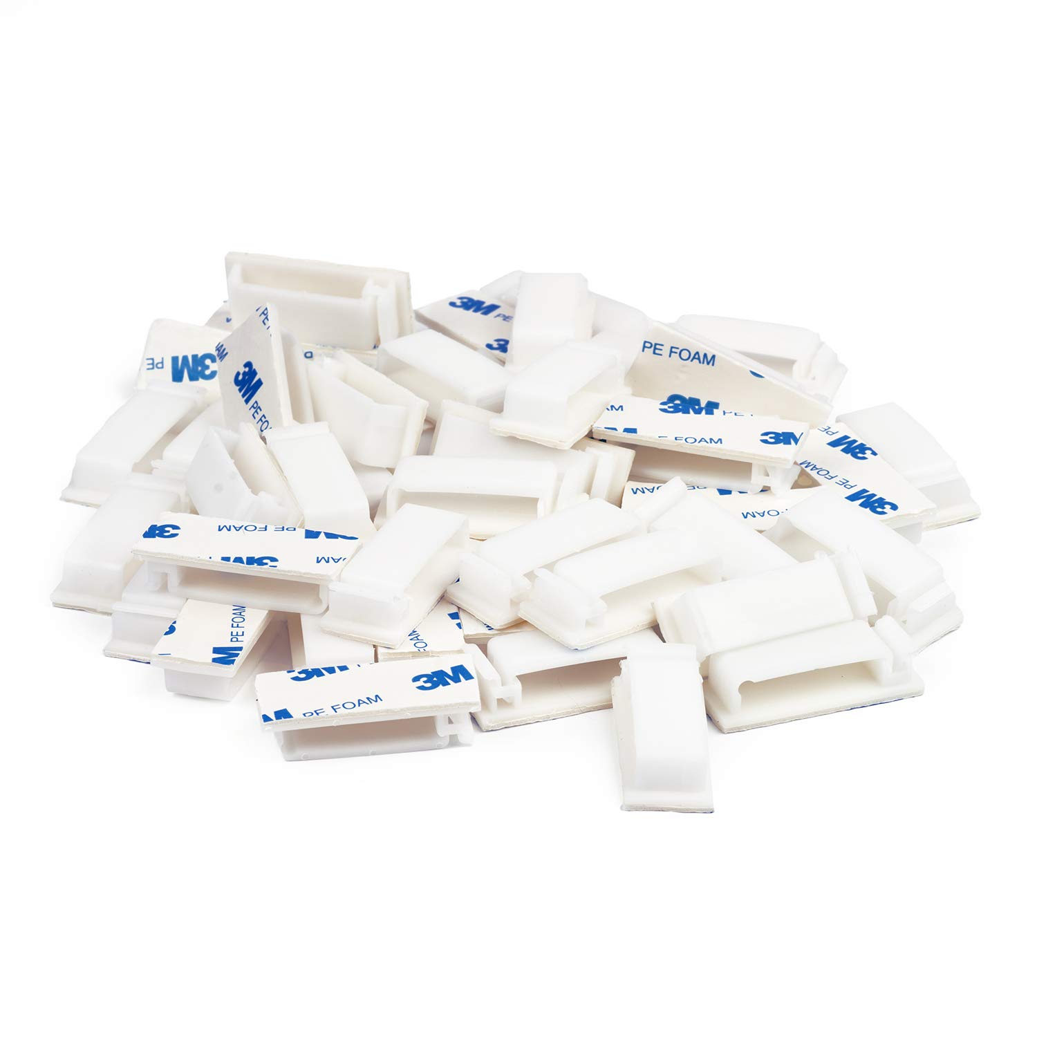 3M Adhesive Cable Clips - 50 Pack White Multipurpose Wire Clamps for Home & Office Cable Management, Cord Organization - Includes 10 Reusable Cable Ties - Perfect for Desk, TV, Computer & Router Wire Runs