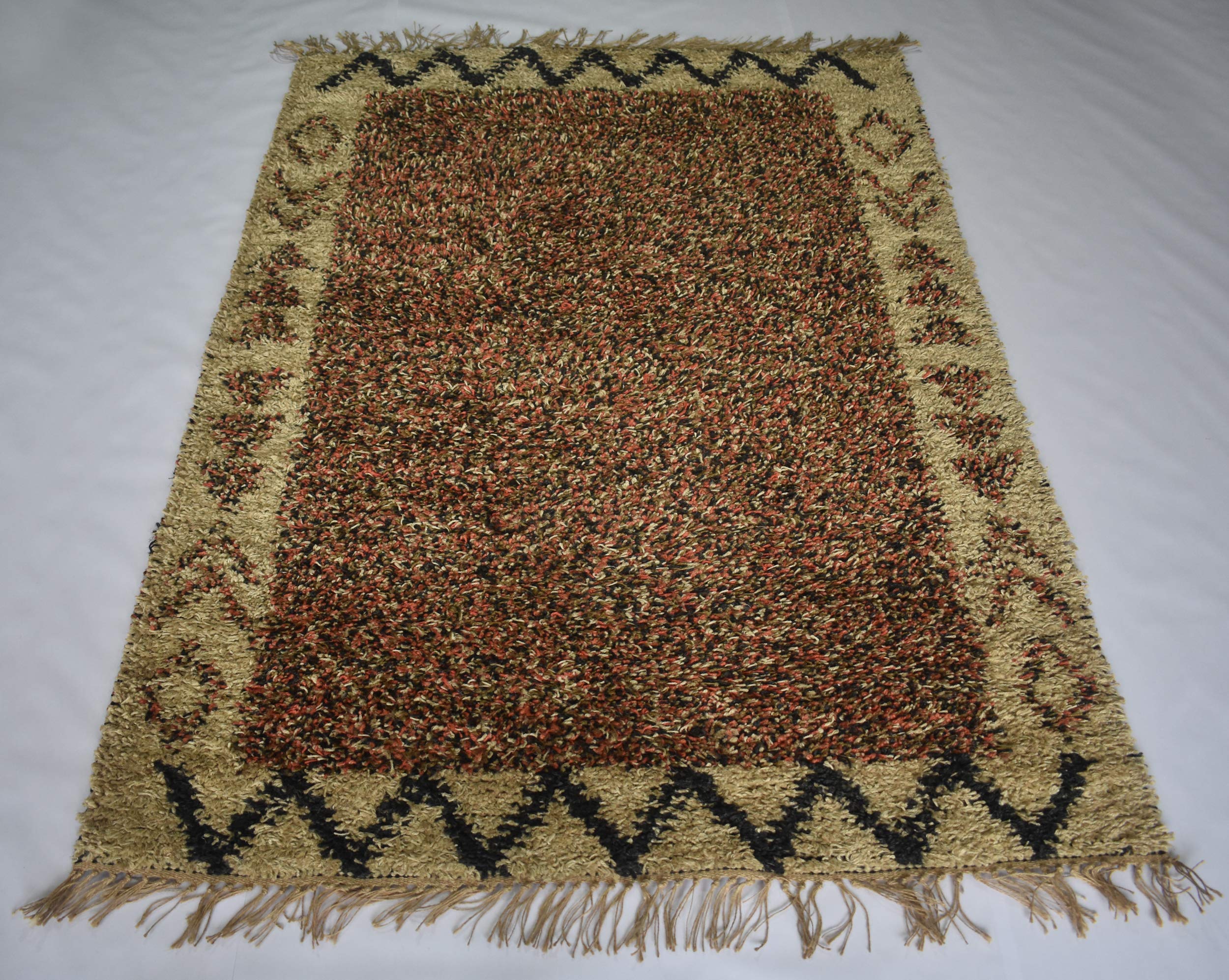 Hand Knotted Jute Shaggy Traditional Area Rug 4x6 Feet - Soft Bohemian Floor Carpet for Living Room, Bedroom, Guest Room & Patio - Eco-Friendly Home Decor for Cozy Spaces