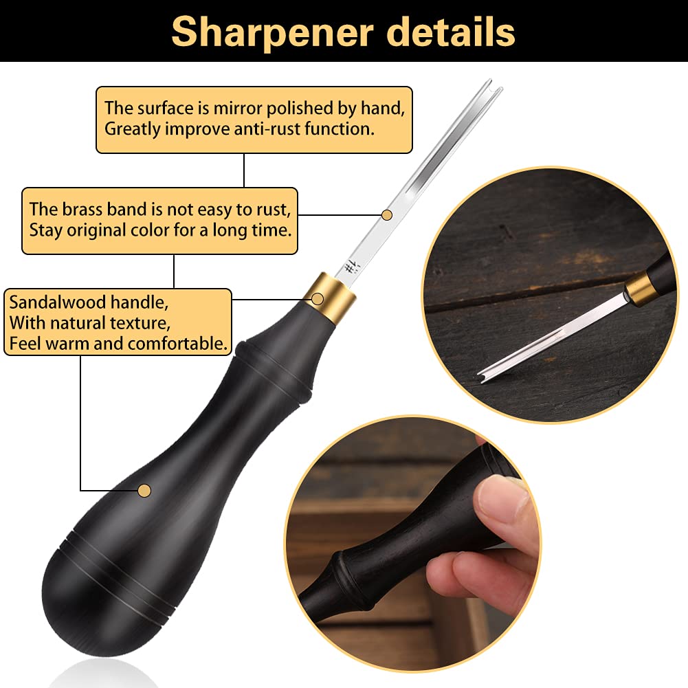 TLKKUE Leather Edge Beveler Tool Kit - 5 Sizes Leather Skiving Tools with Sandalwood Handle & Sharpener Guide for Leather Crafting - Perfect for DIY Leather Projects, Belt Making, Wallet Repair, and Shoe Making Accessories