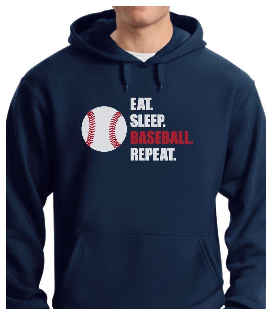 Tstars Eat Sleep Baseball Repeat Hoodie - Men's Baseball Fan Gifts, Soft Cotton Sweatshirt for Game Day & Casual Wear