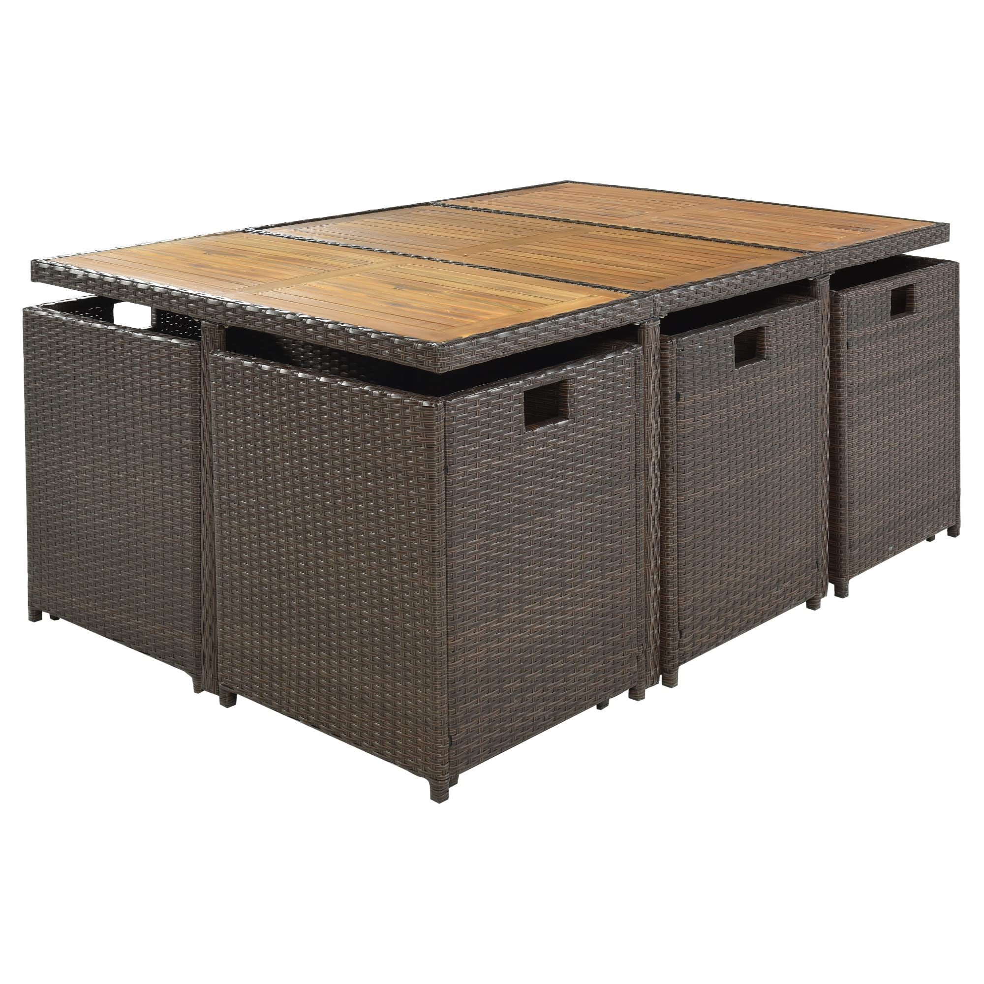 Premium 11-Piece Patio Dining Table Set - Outdoor Wicker Rattan Furniture with Cushions (Brown & Beige) - Perfect for Backyard BBQs, Poolside Gatherings & Garden Entertaining