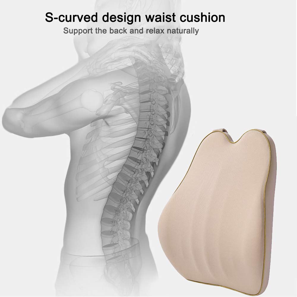 Memory Foam Car Lumbar Support Cushion & Neck Pillow Set - Pain Relief for Long Drives | Fits Suzuki Celerio, Swift, Baleno, Jimny, Vitara, S-Cross | Beige | Perfect for Road Trips & Commuting