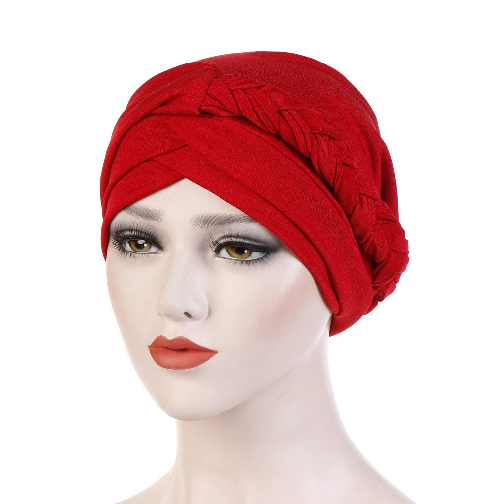 African Women's Turban Headwrap - Bohemian Pre-Tied Twisted Braid Beanie Cap Headscarf Hair Cover in Red | Perfect for Church, Weddings, and Everyday Fashion